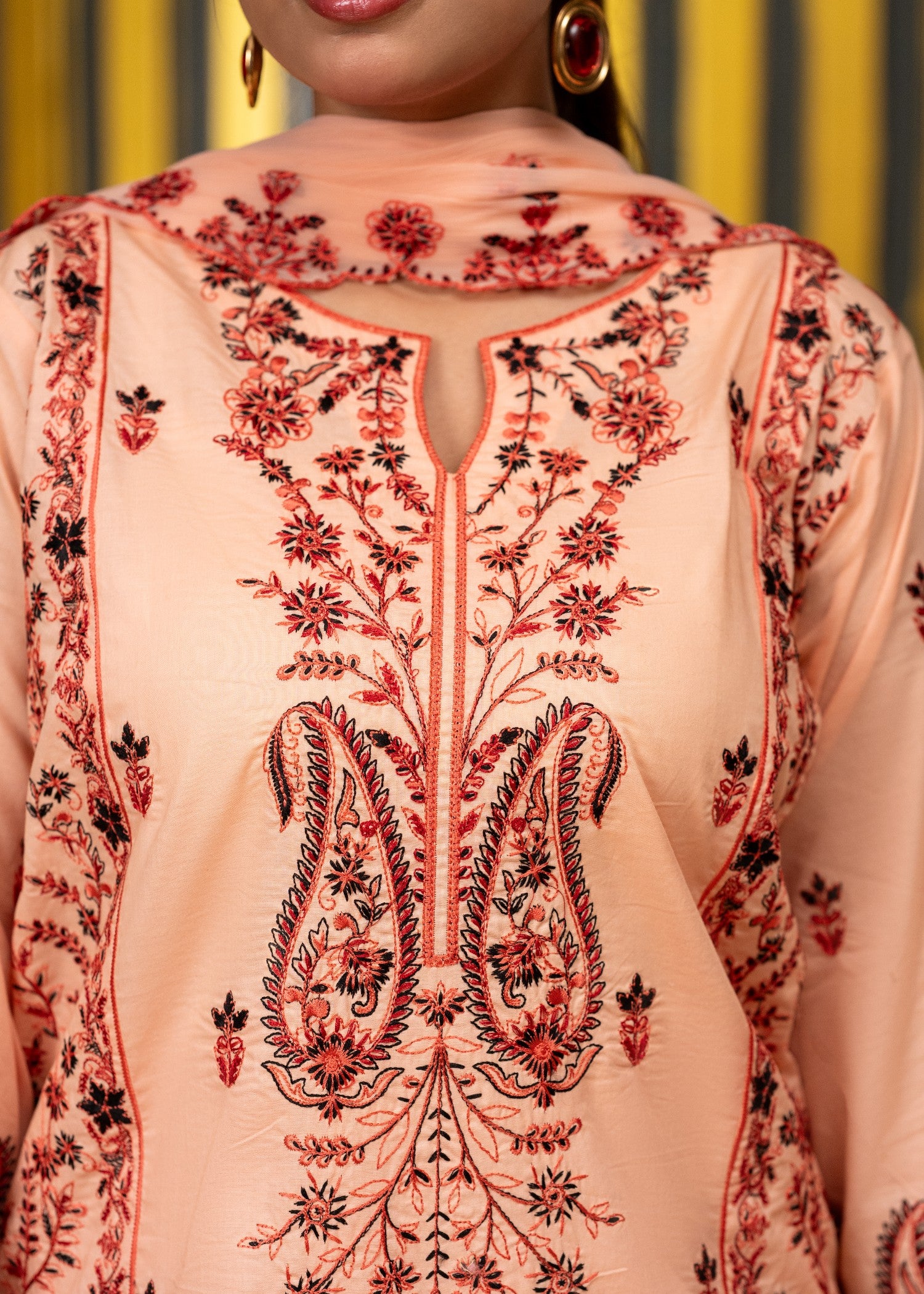 lawn Kurta Set in Peach orange