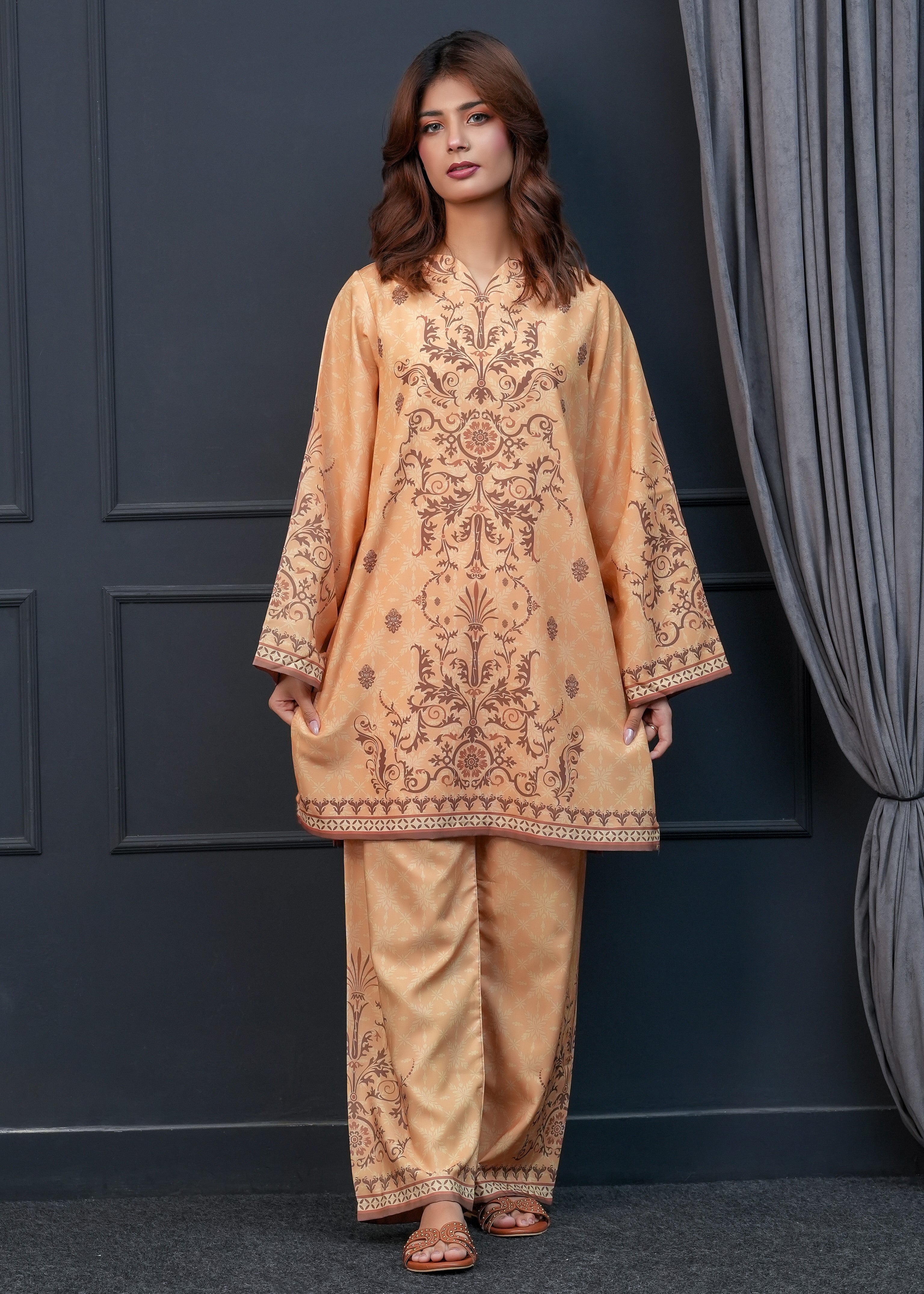 poly lawn Co Ord Sets in Honey orange