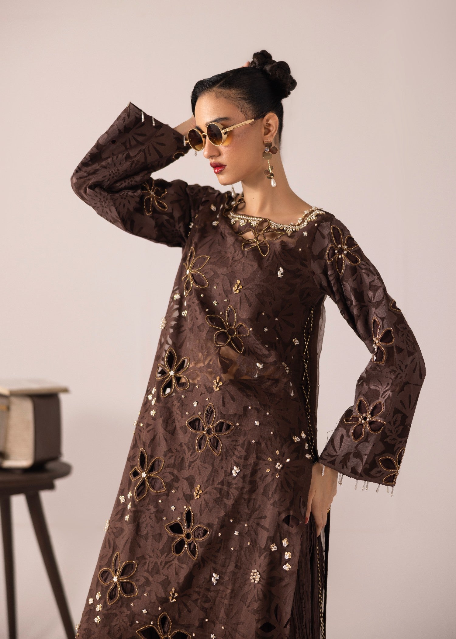 poly organza Sharara in Brunette brown