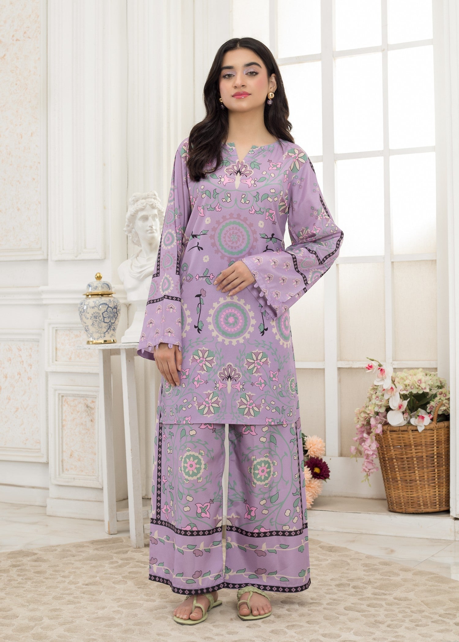 polyester crepe Co Ord Sets in Bright lavender