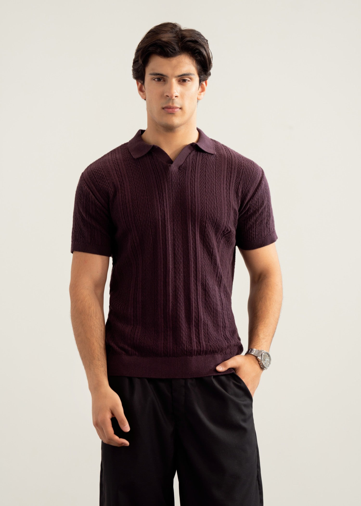 cotton Polo Shirt in Plum purple