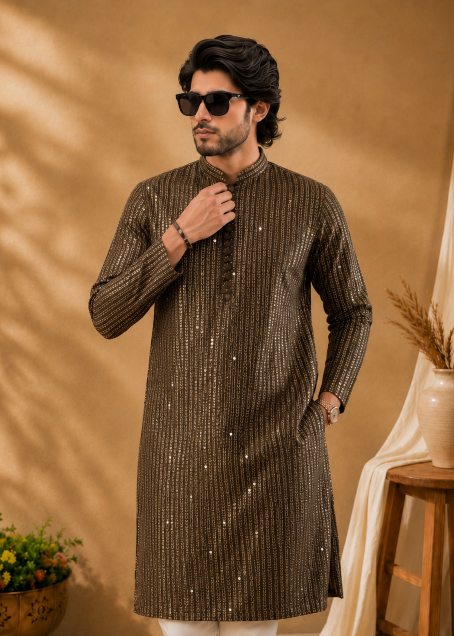 pk raw silk Kurta Set in Mocha brown by The Great Masters (TGM)