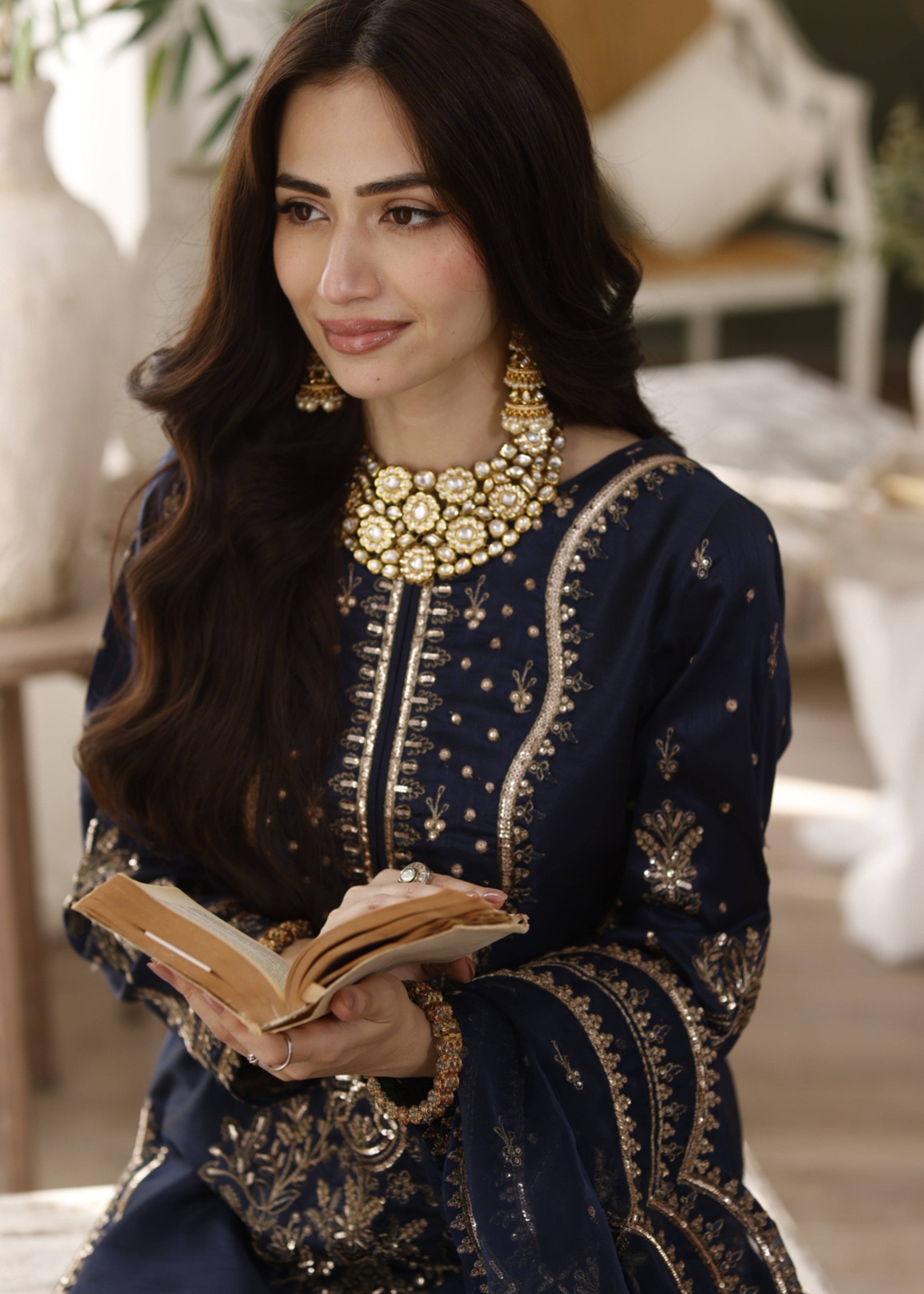 raw silk Kurta Set in Navy blue