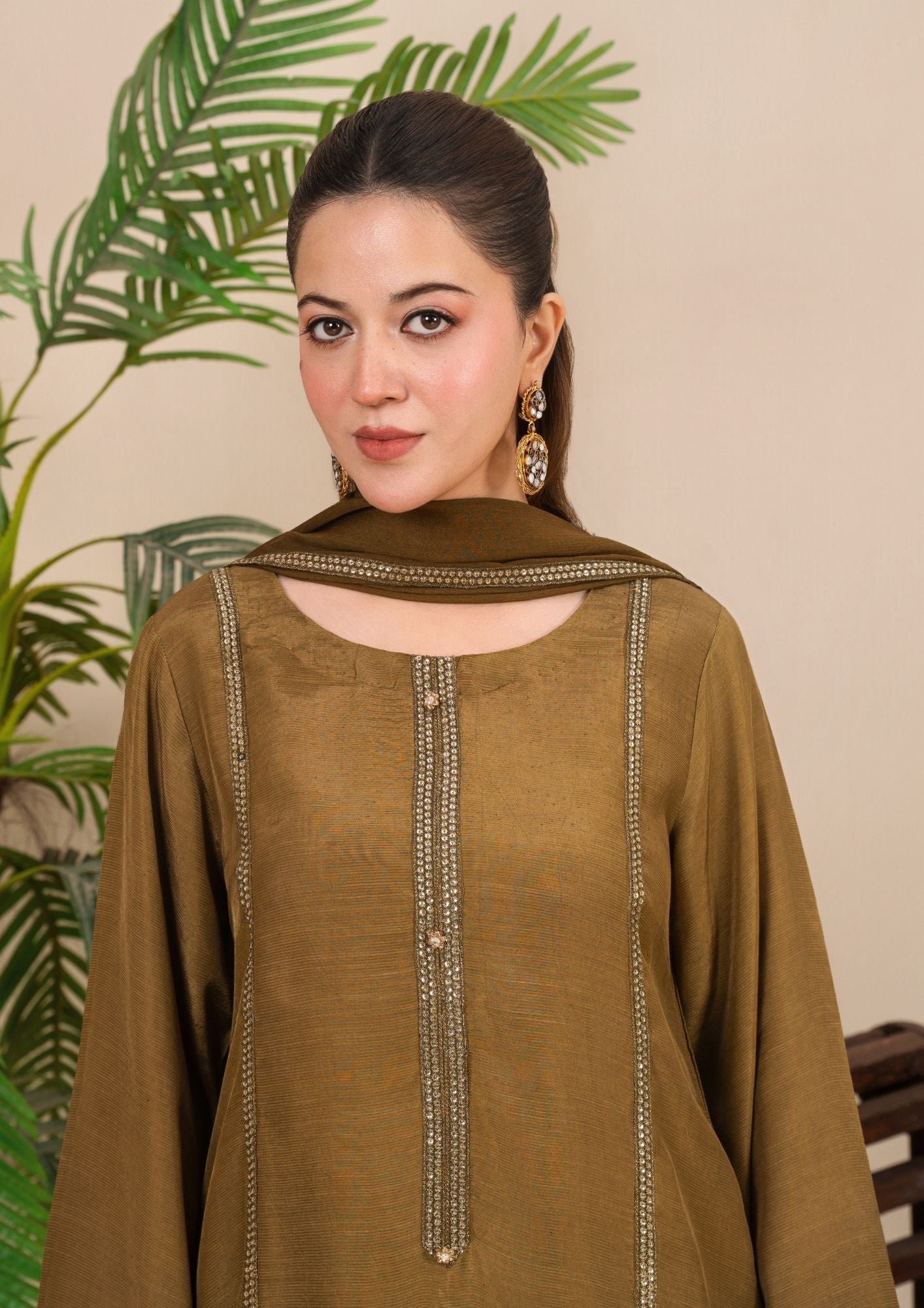 viscose raw silk Kurta Set in Golden brown