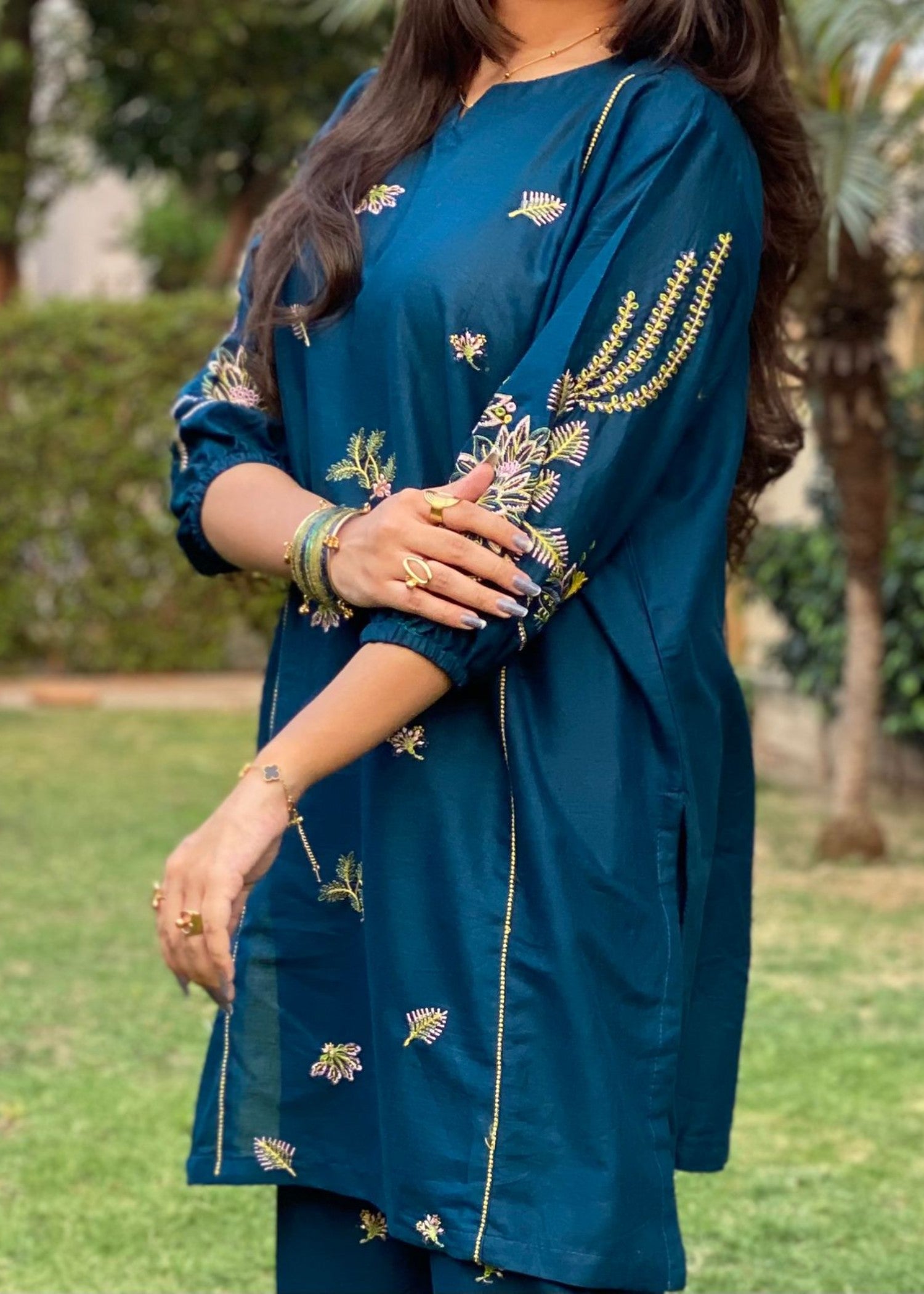 lawn cotton Co Ord Sets in Teal