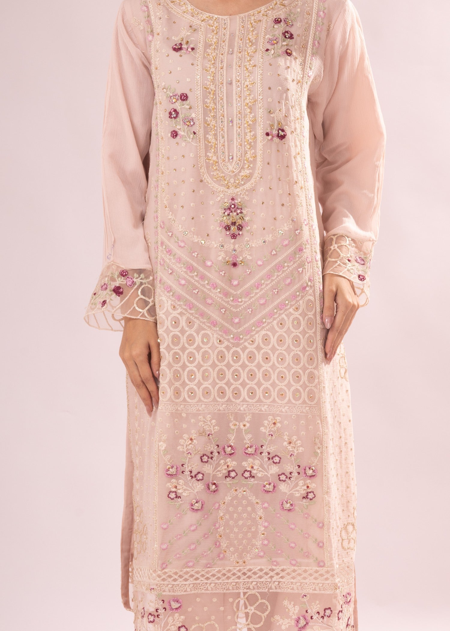bemberg crinkle chiffon Unstitched in Pastel pink