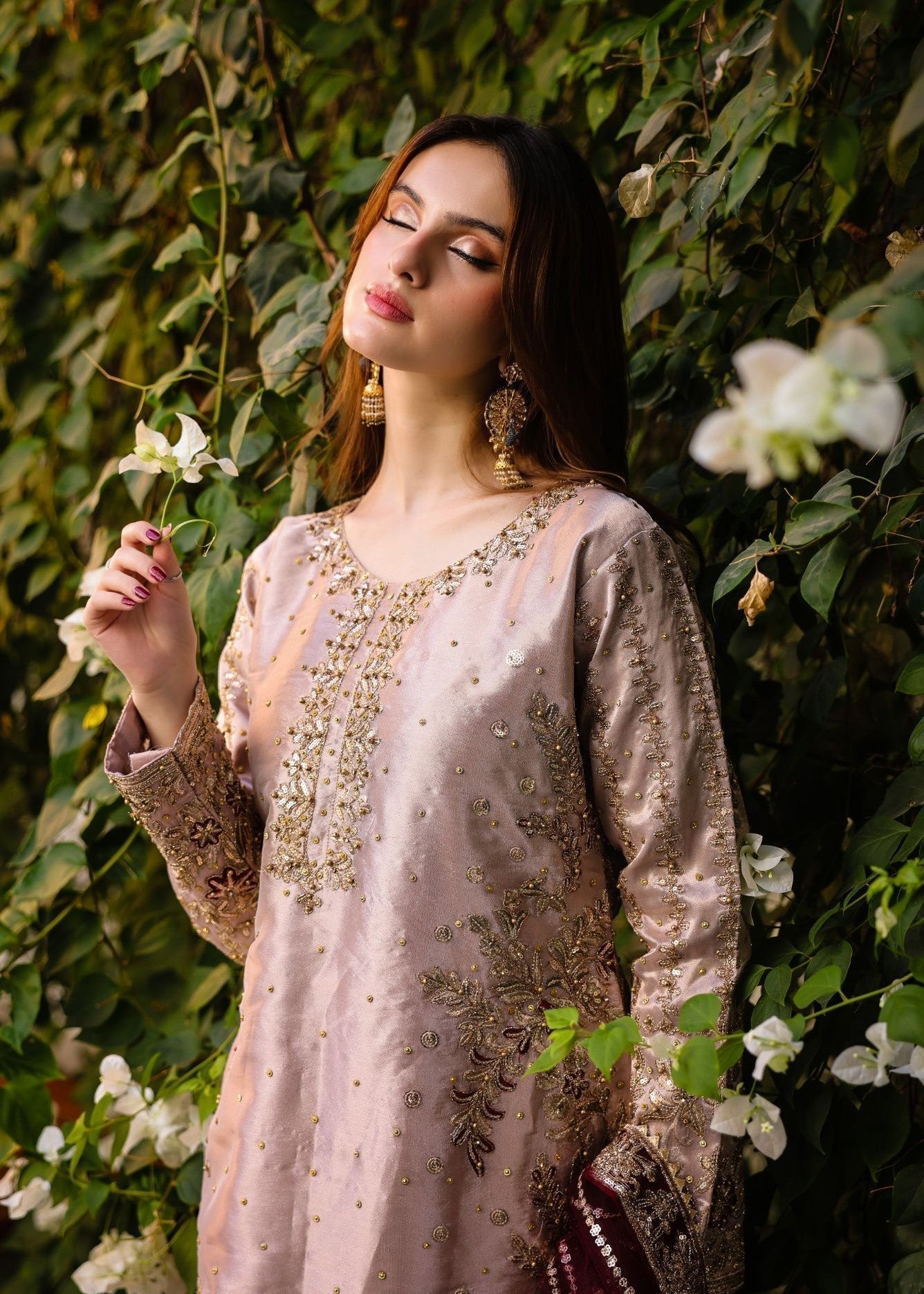 poly masoori Kurta Set in Lavender pink
