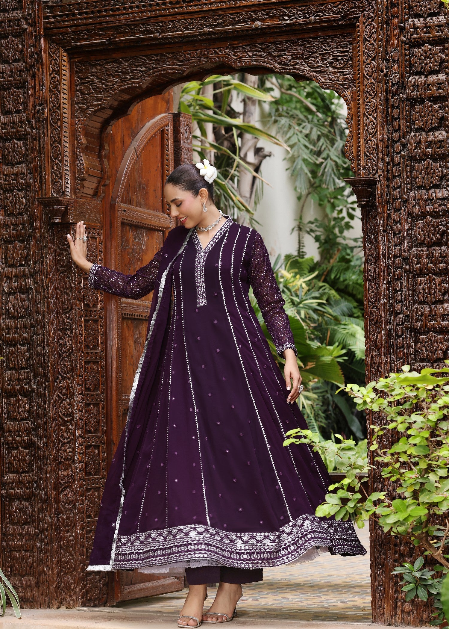 pk chiffon Pishwas in Purple