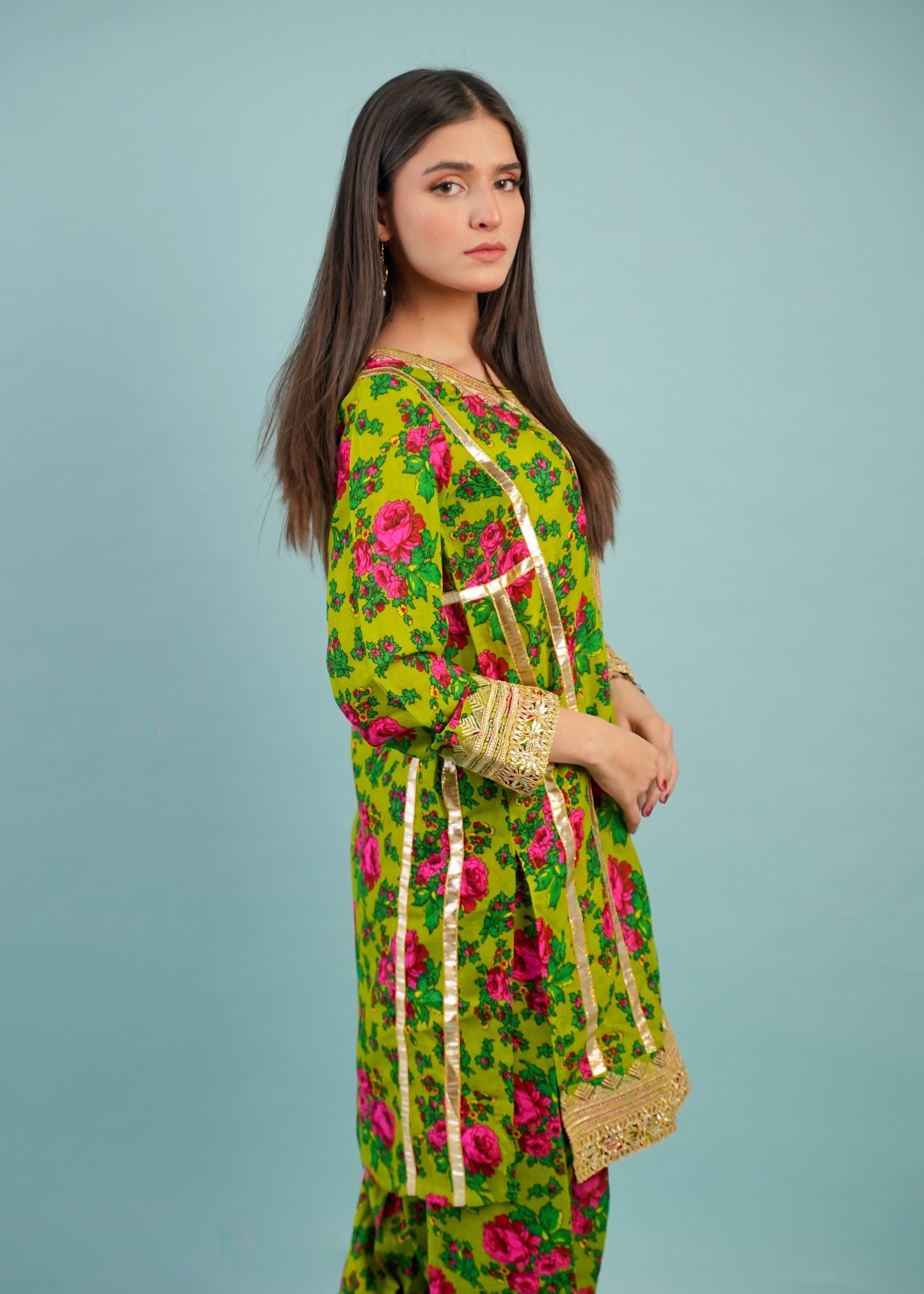 voile Kurta Set in Green