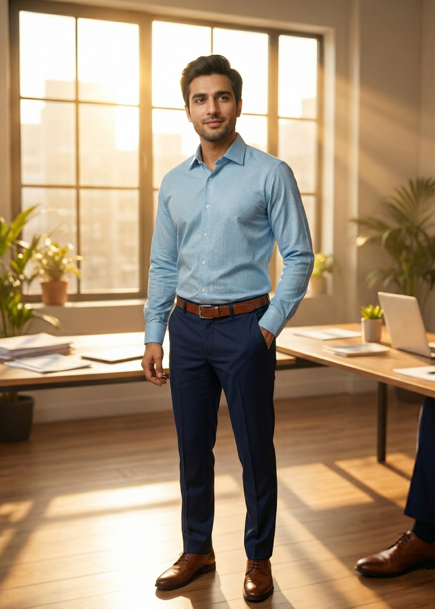 cotton Formal Shirt in Pacific blue
