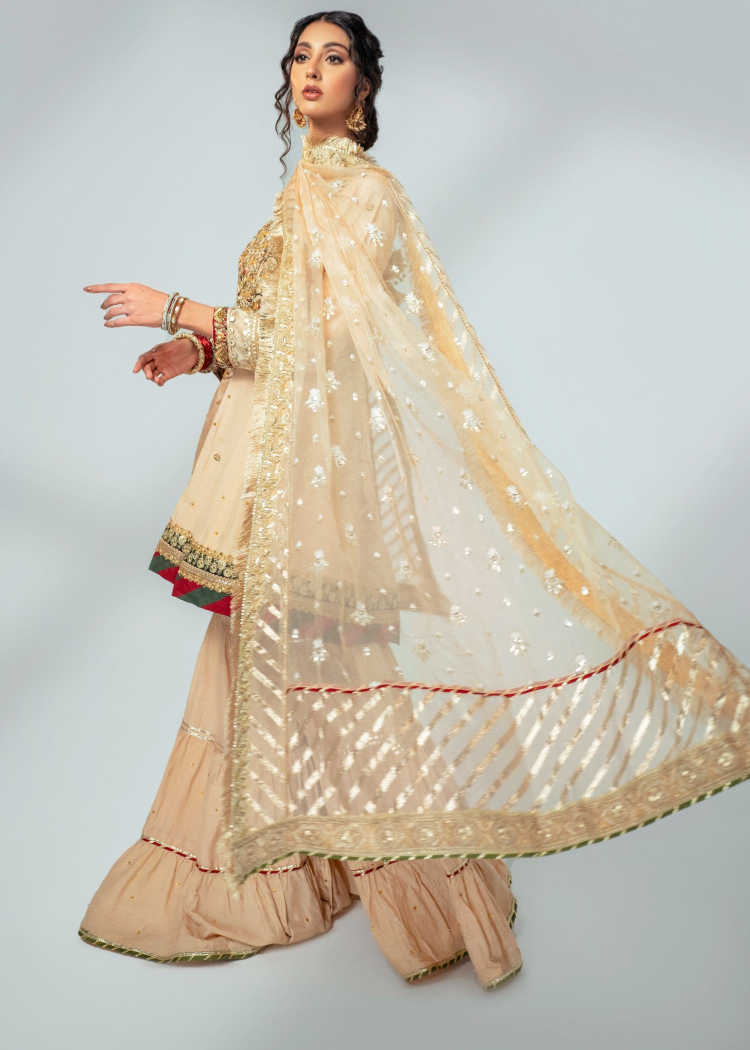 raw silk Peplum in Beige