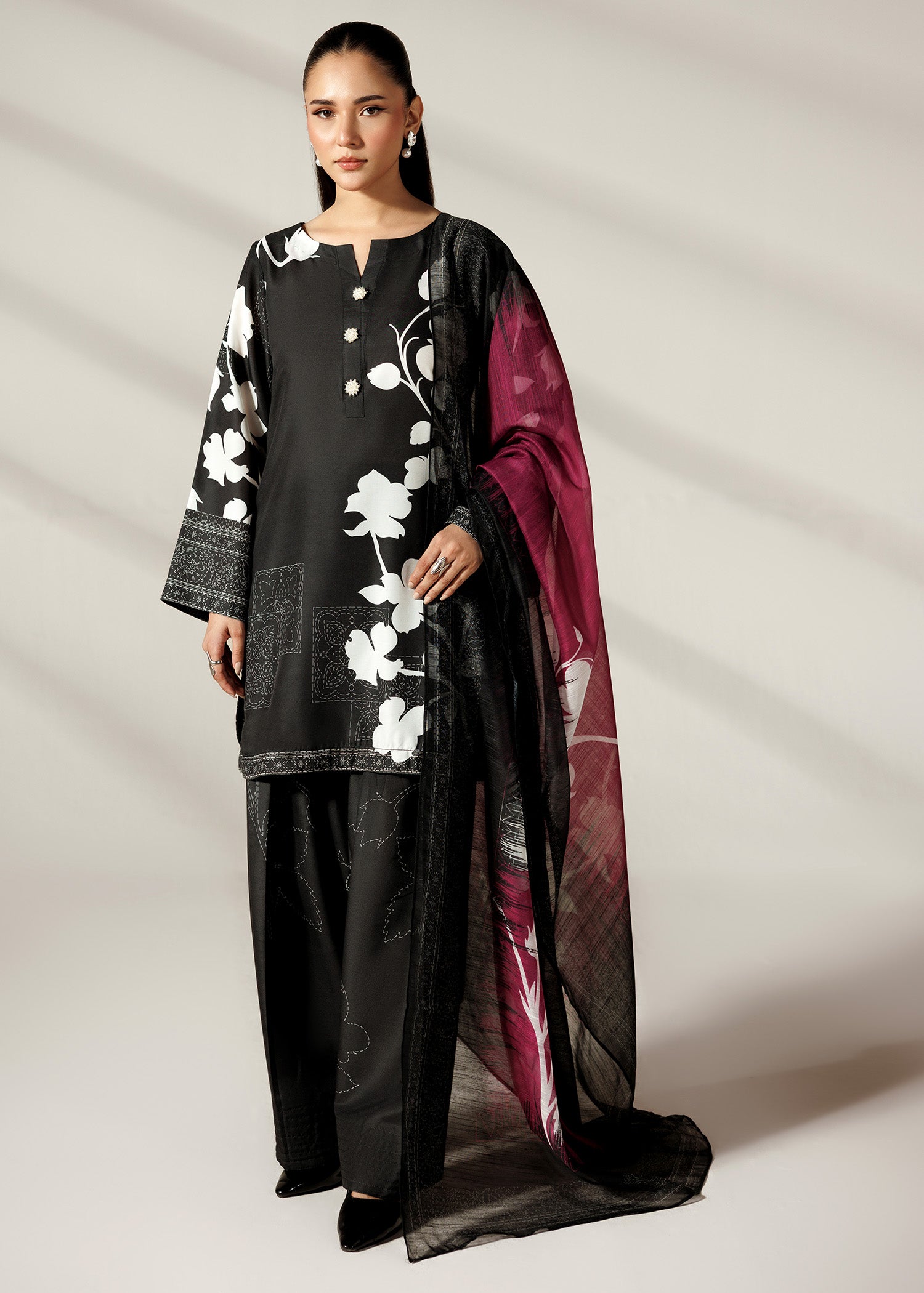 silk finish lawn Kurta Set in Black
