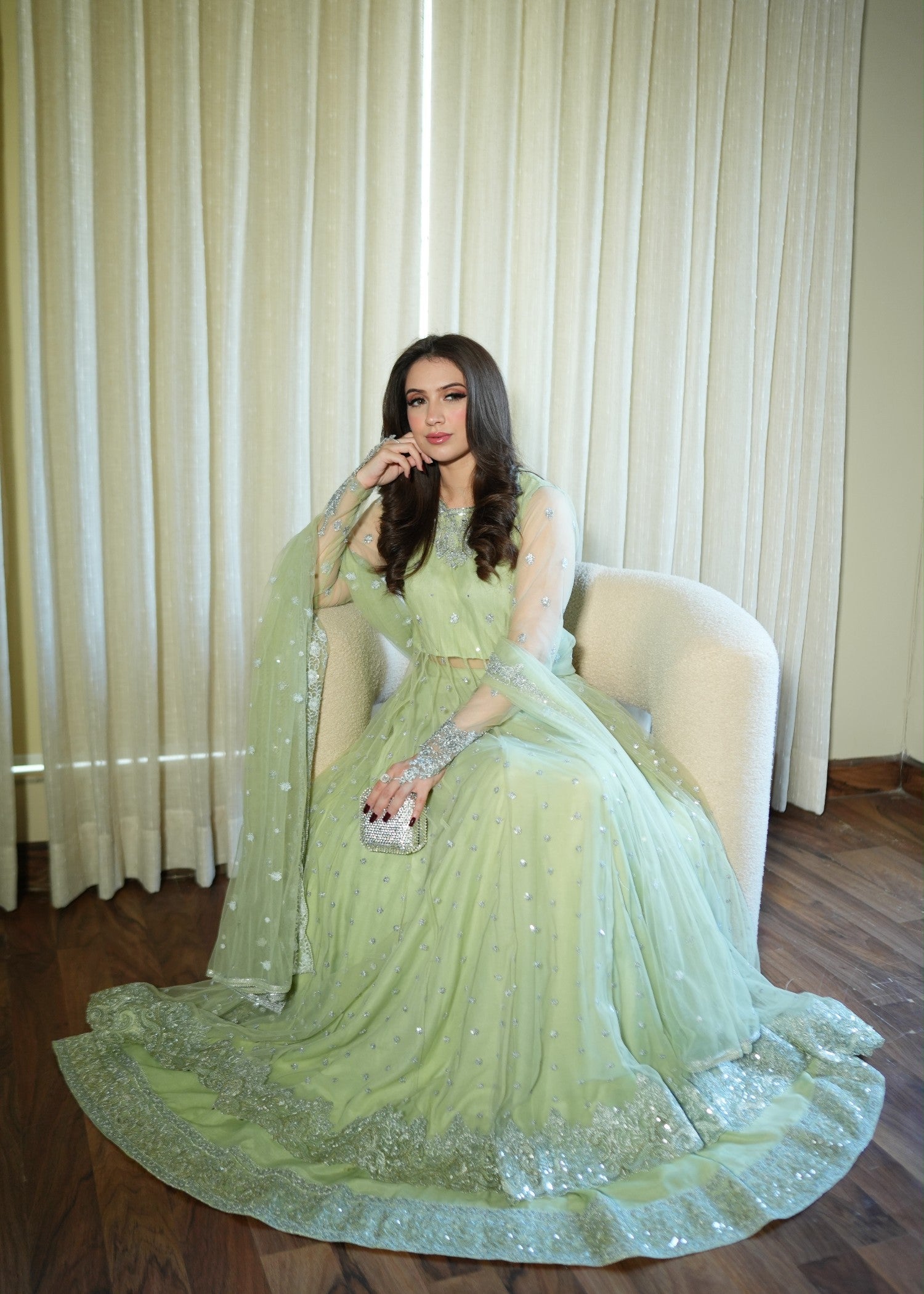 net Pishwas in Mint green