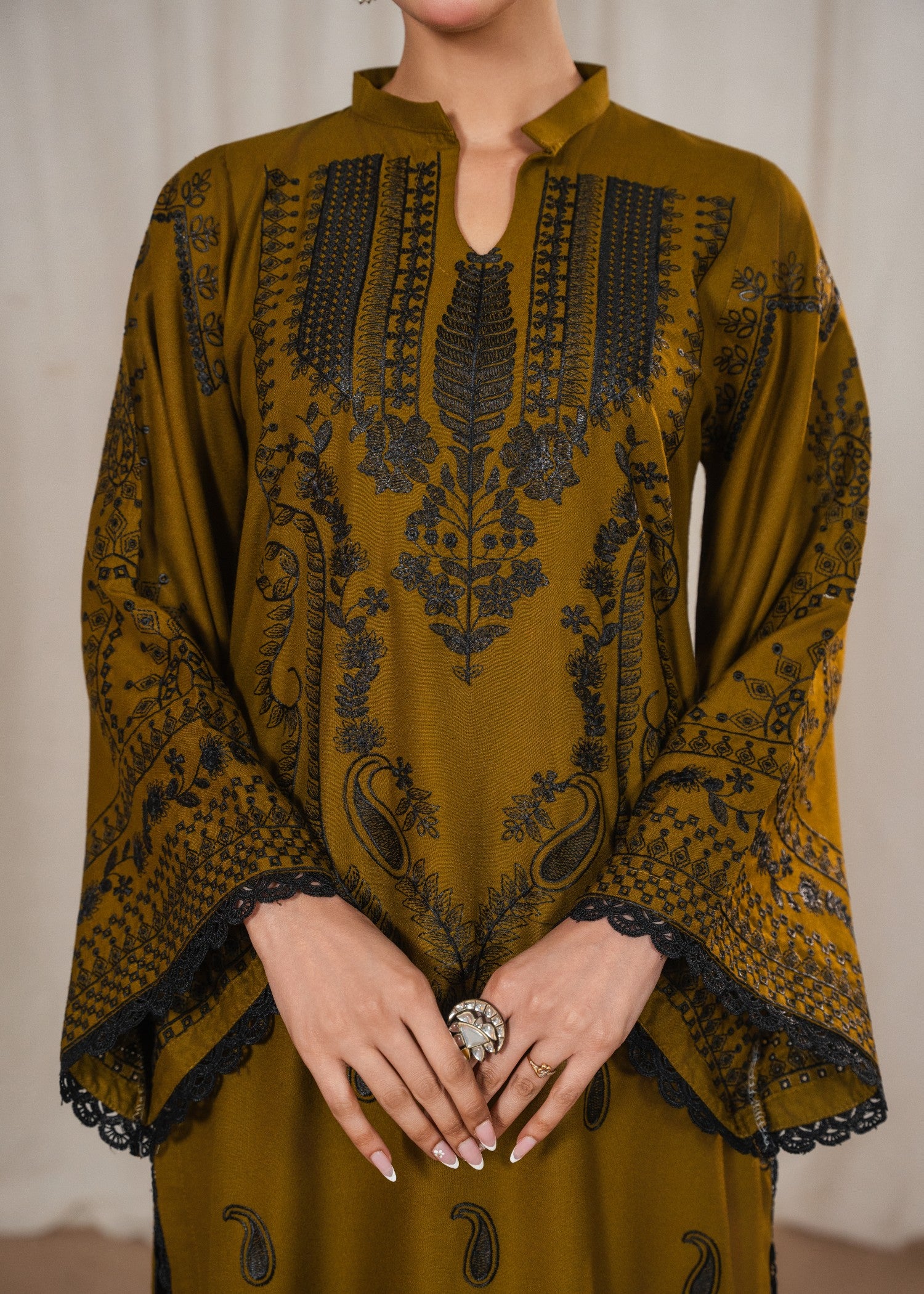 lawn Kurta Set in Golden brown