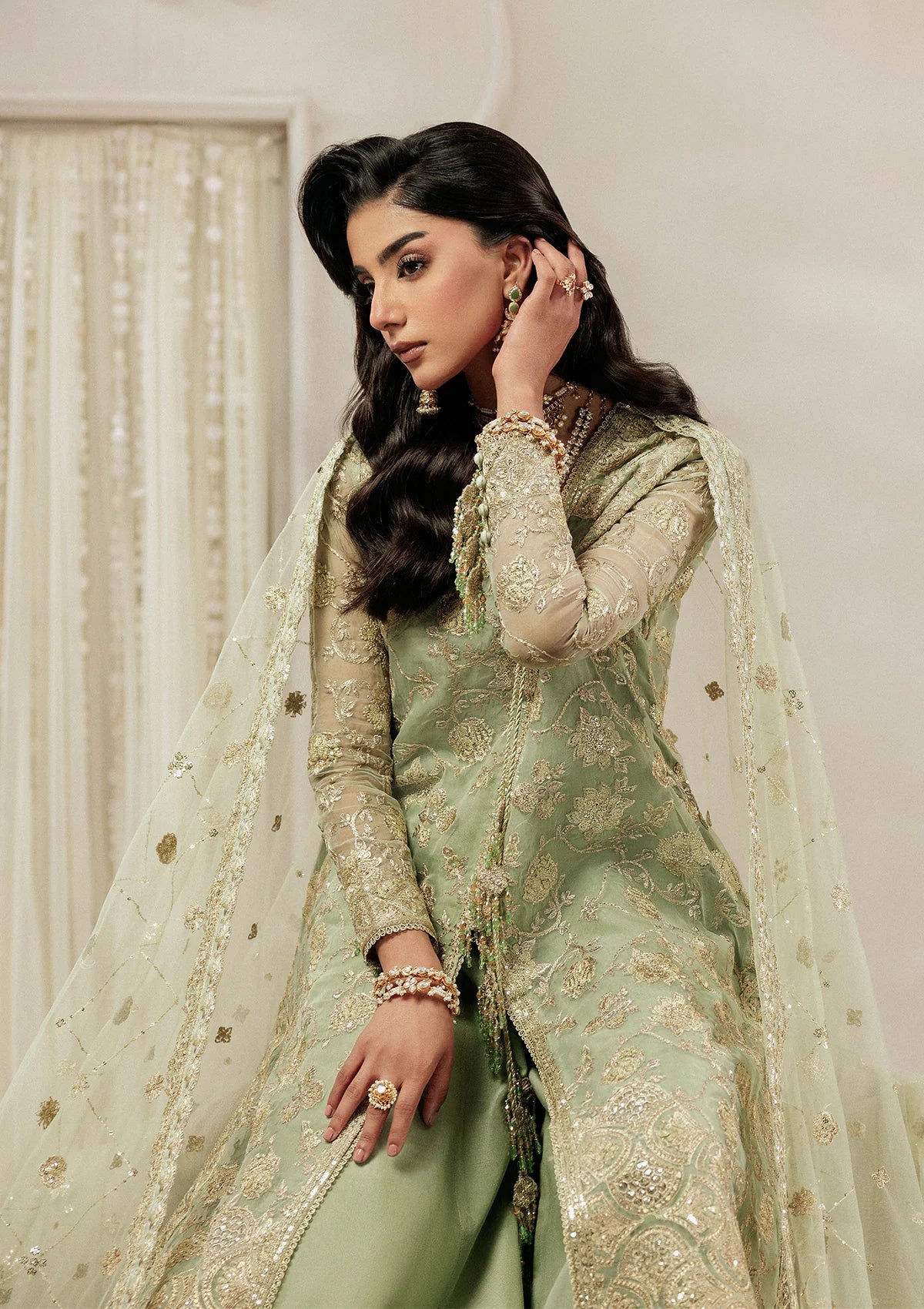 organza Unstitched in Pistachio green