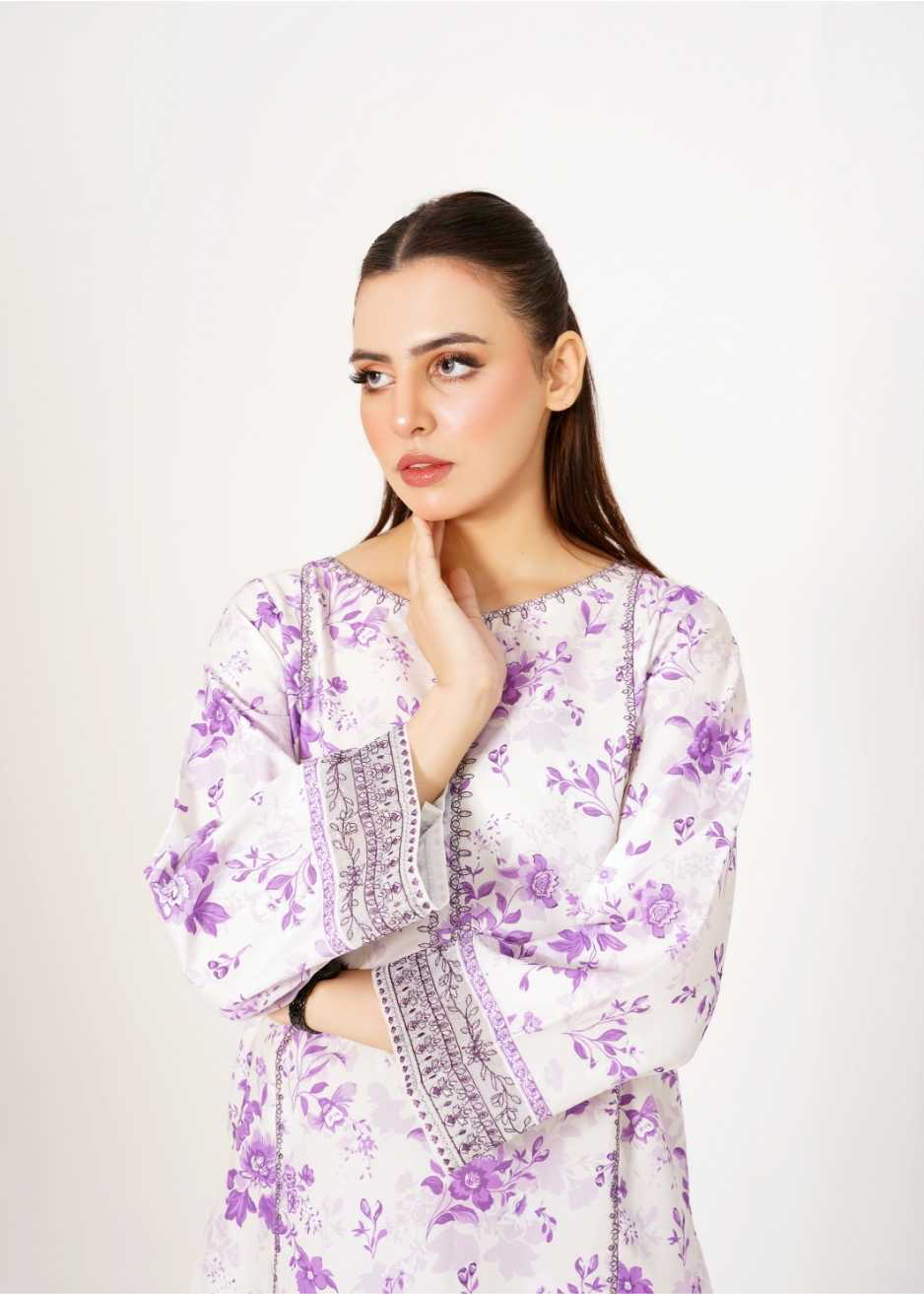 silk finish lawn Kurta Set in Multi