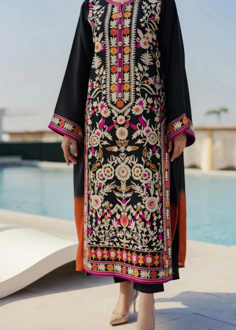 cotton linen Kurta Set in Black, multi