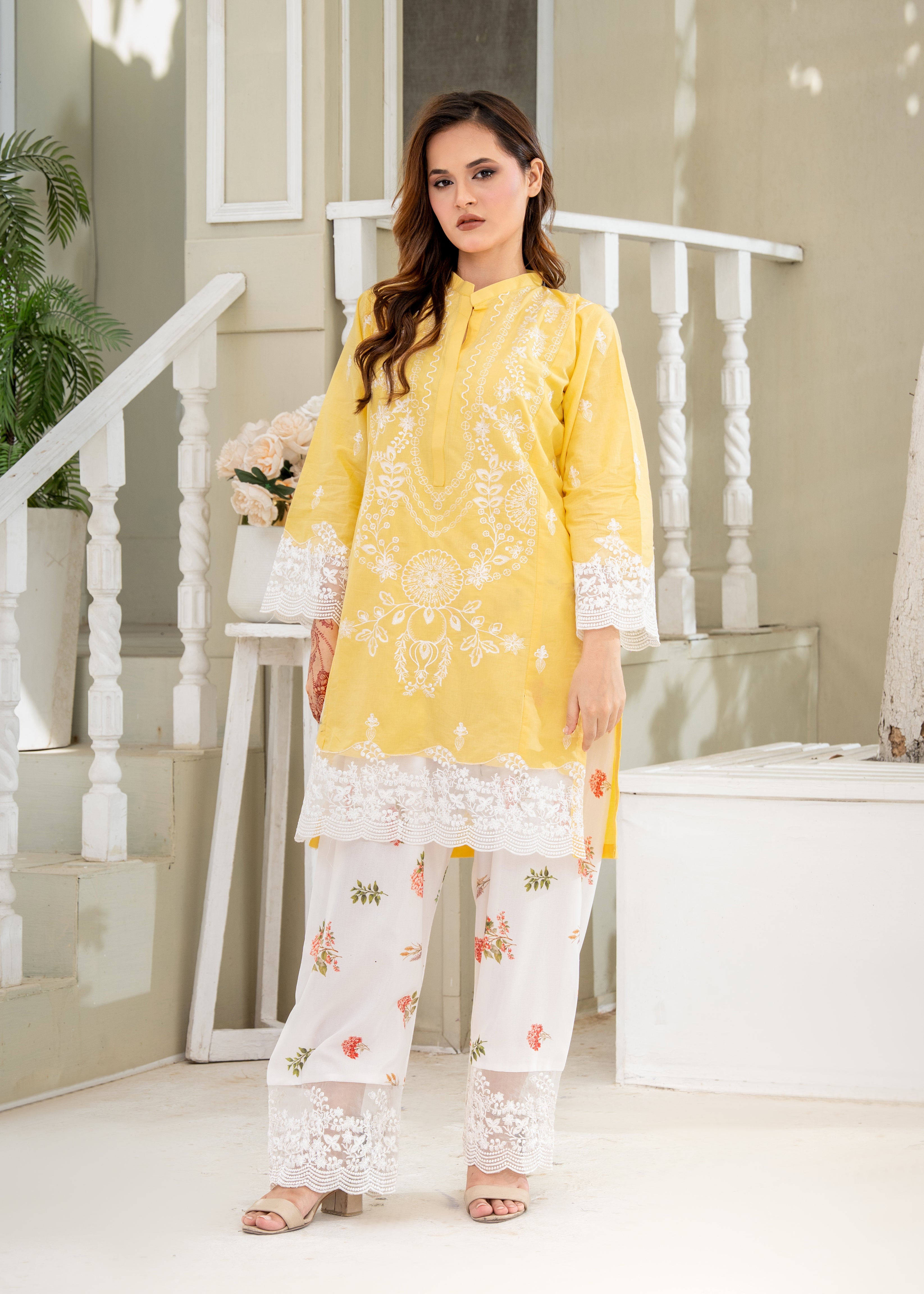 lawn Kurta Set in Yellow