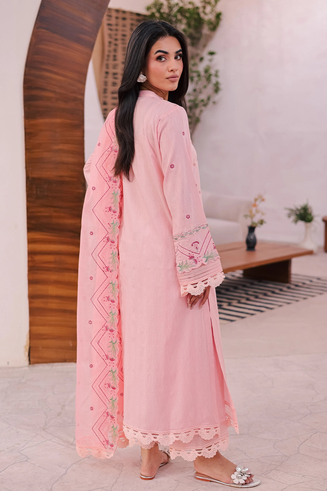 cambric cotton Unstitched in Light pink