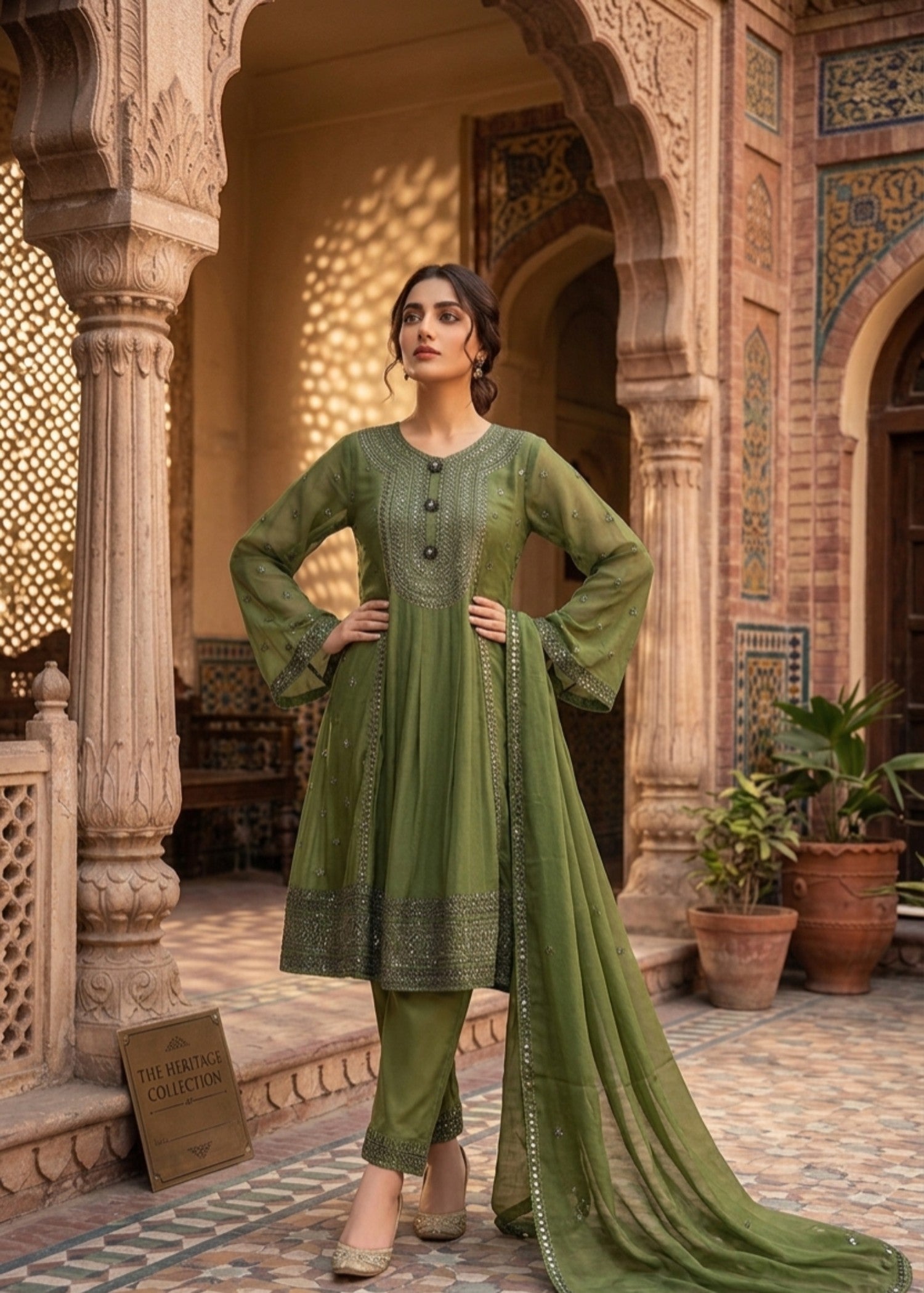 chiffon Short Frock in Green