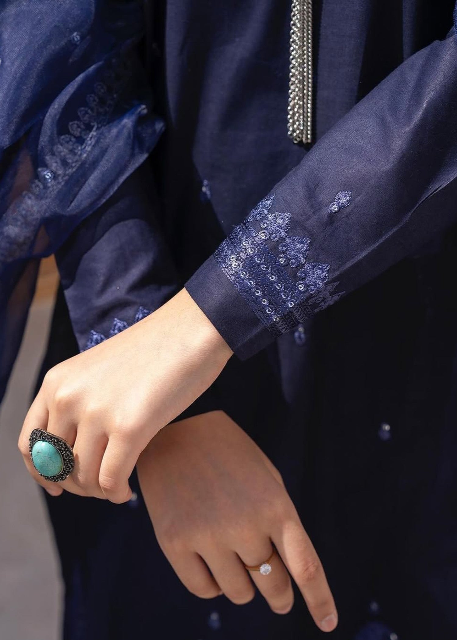 lawn Sharara in Navy blue