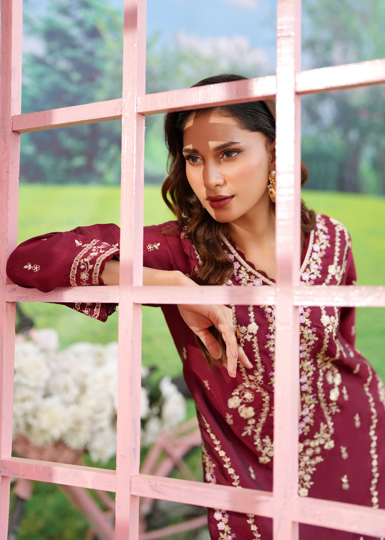 kattan silk Kaftan in Ruby red