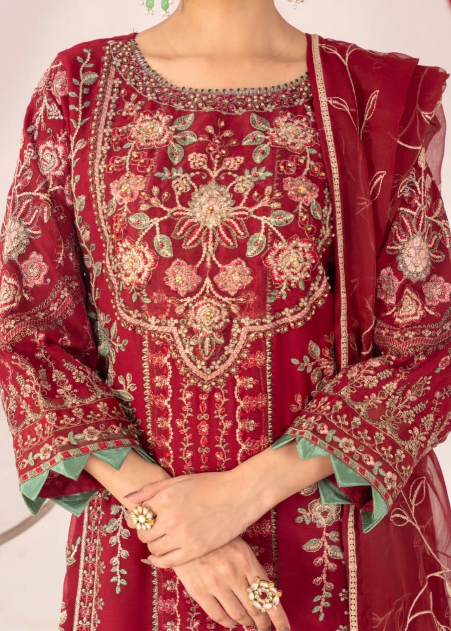 chiffon Kurta Set in Cherry red