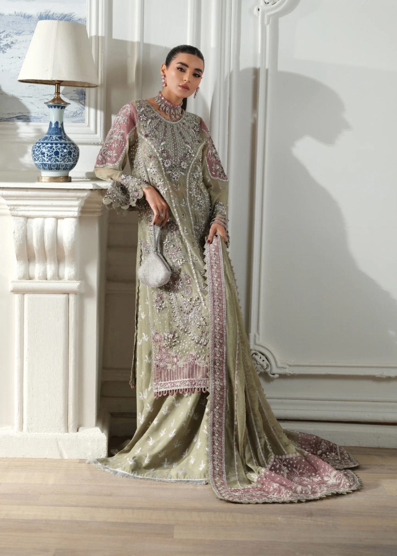 chiffon Unstitched in Sage green