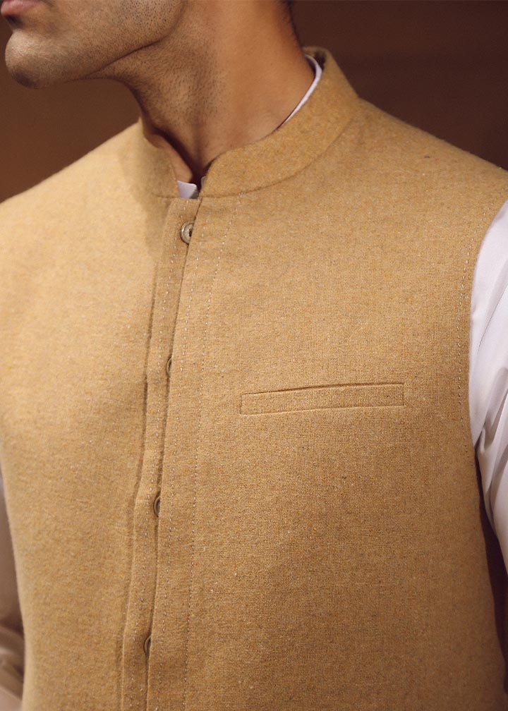 twill khaddar Waistcoat in Beige
