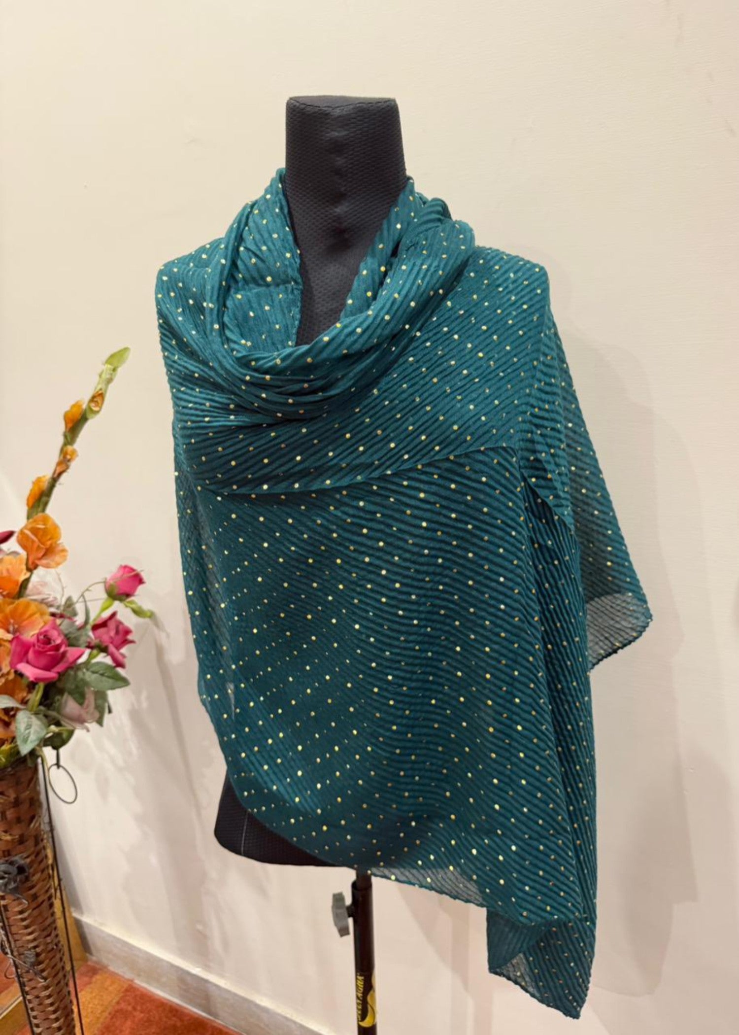 textured lawn Hijab in Bottle green