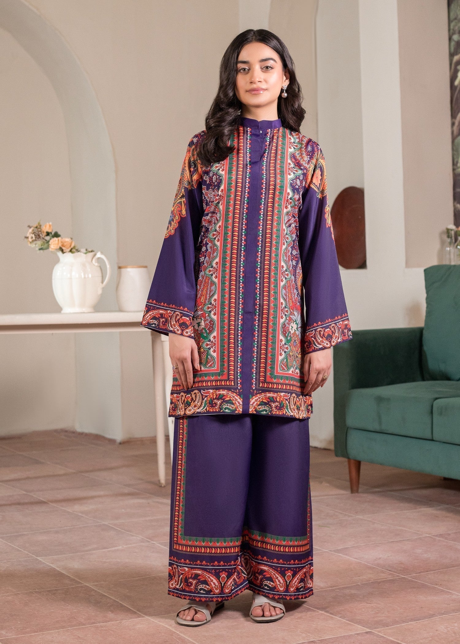 polyester crepe Co Ord Sets in Purple heart