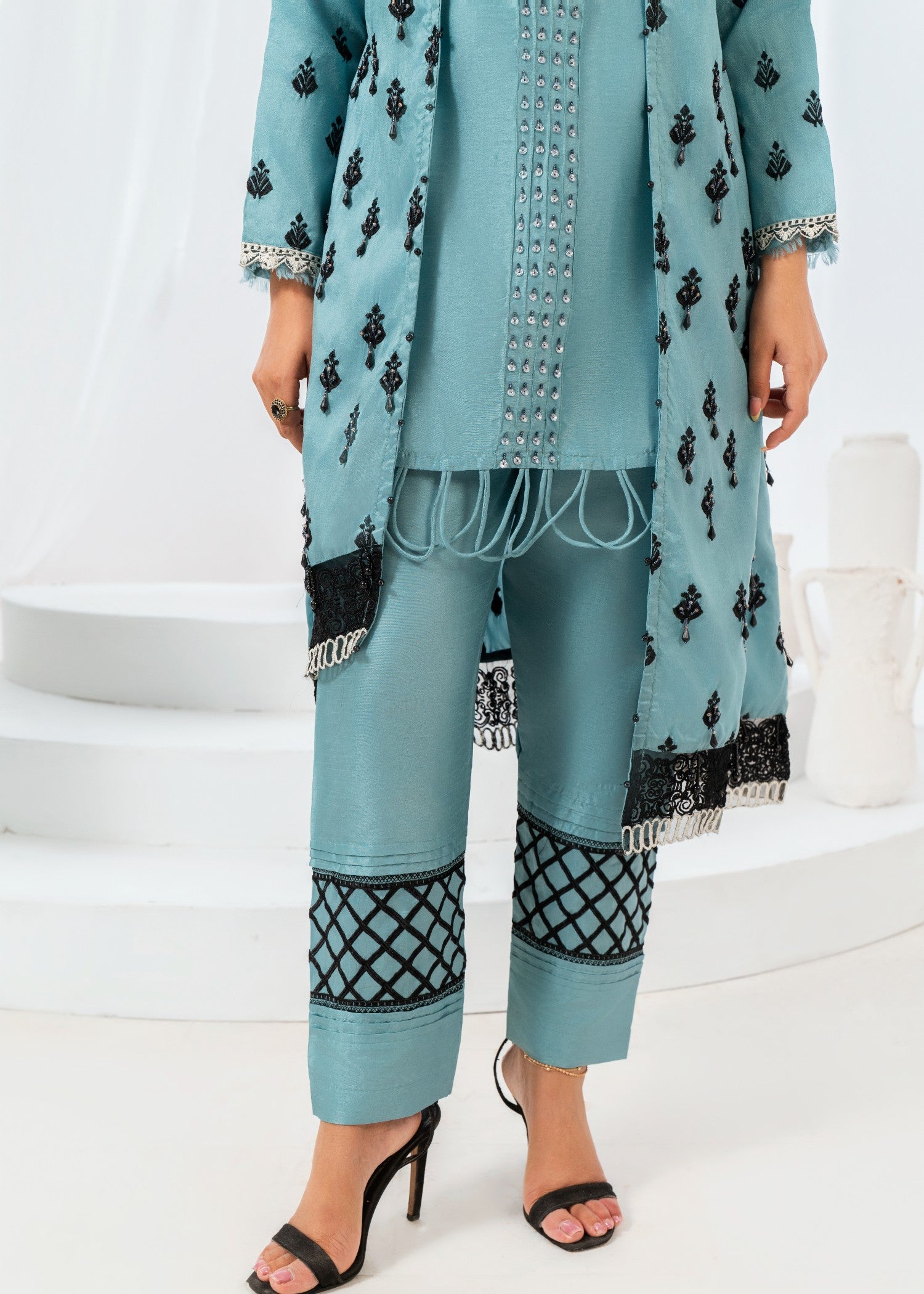 raw silk Gown in Pacific blue