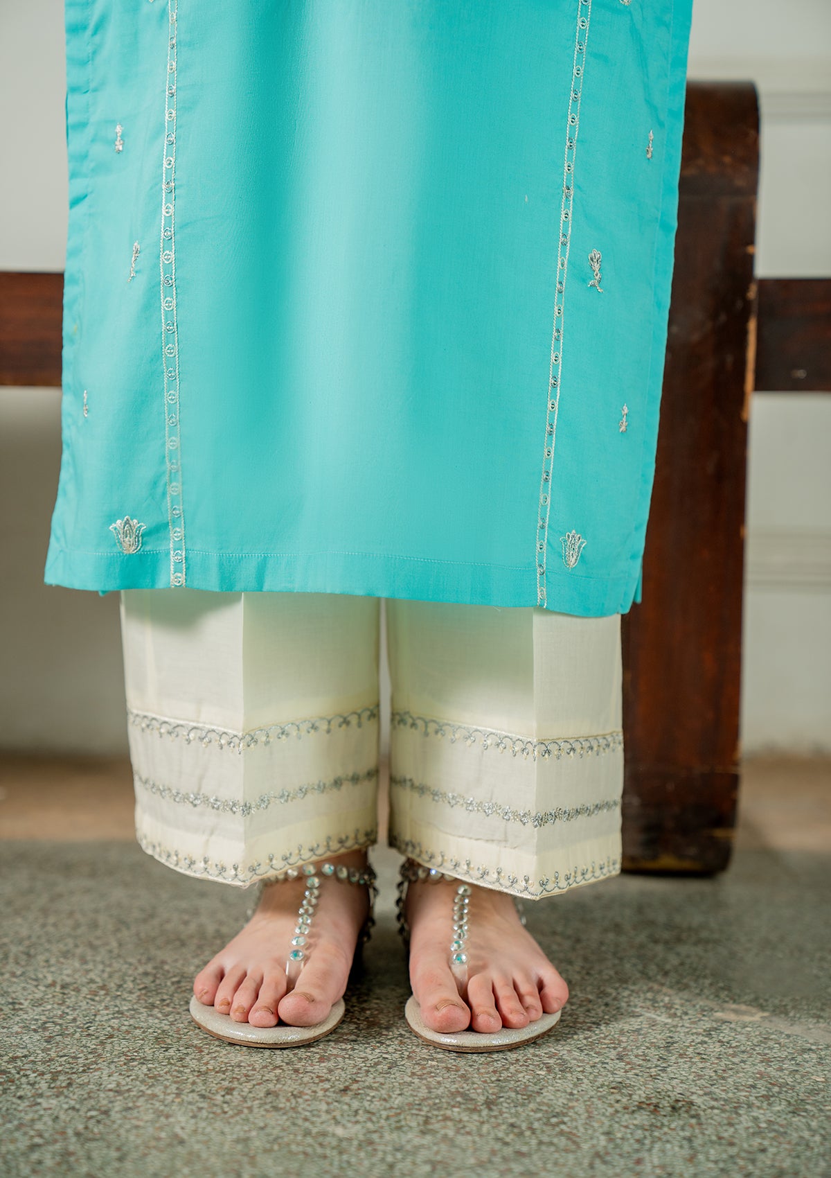 cotton Kurta Set in Turquoise