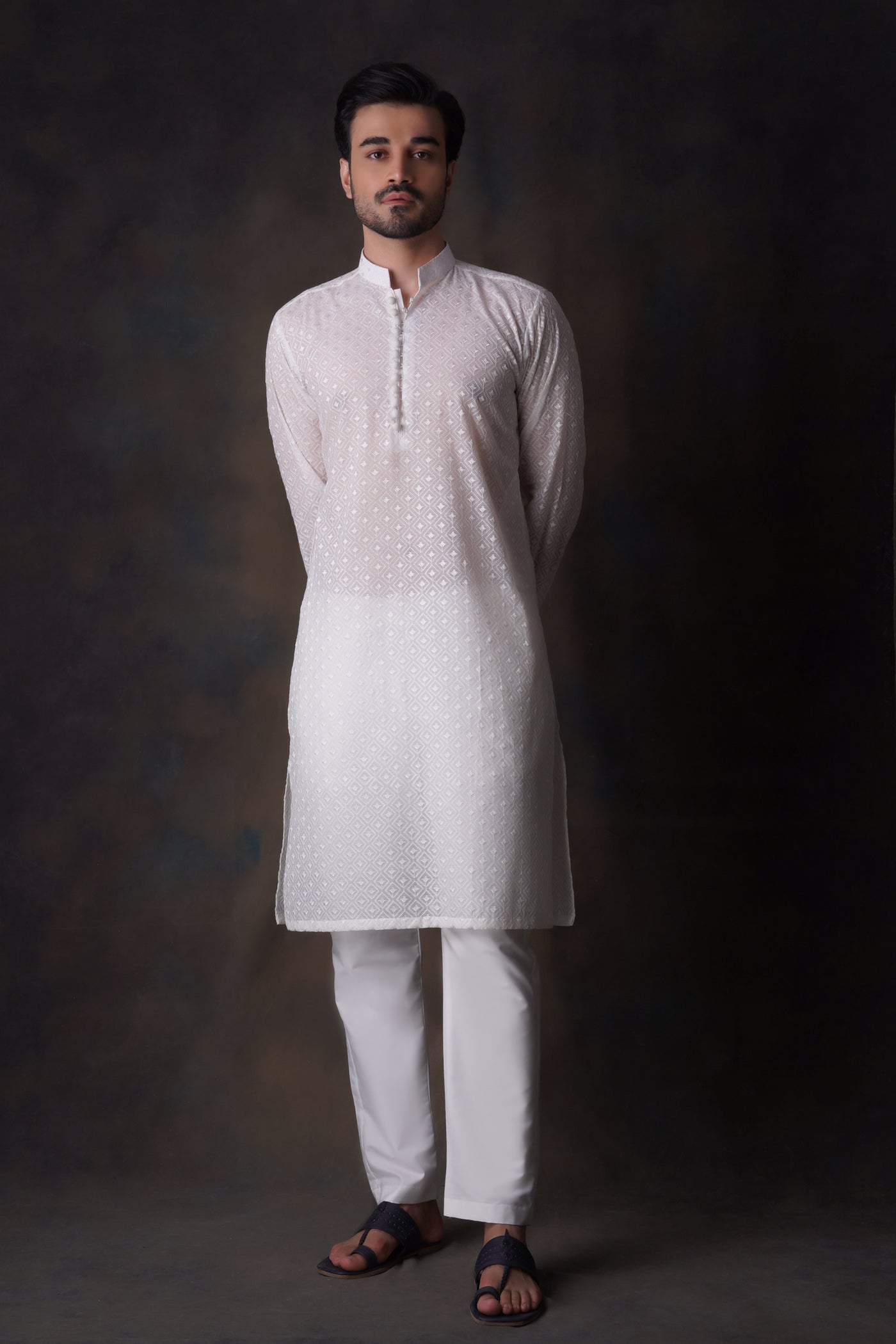 chikankari cotton Kurta Set in Off-white