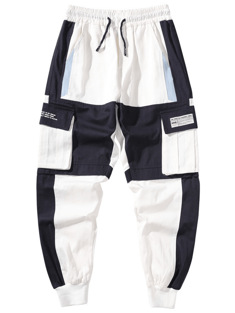Boys' Drawstring Hip Hop Loose Stitching Contrast Color Casual Pants Overalls: Comfortable and Trendy
