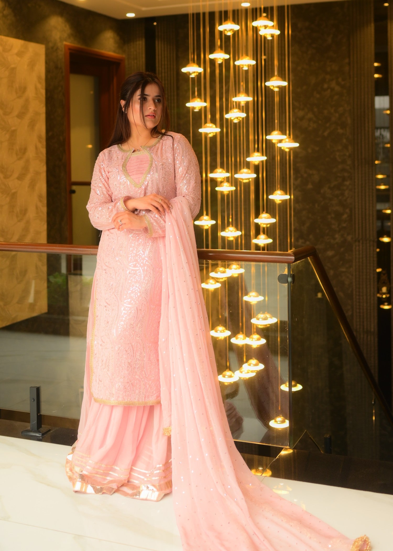 bemberg crinkle chiffon Sharara in Pink