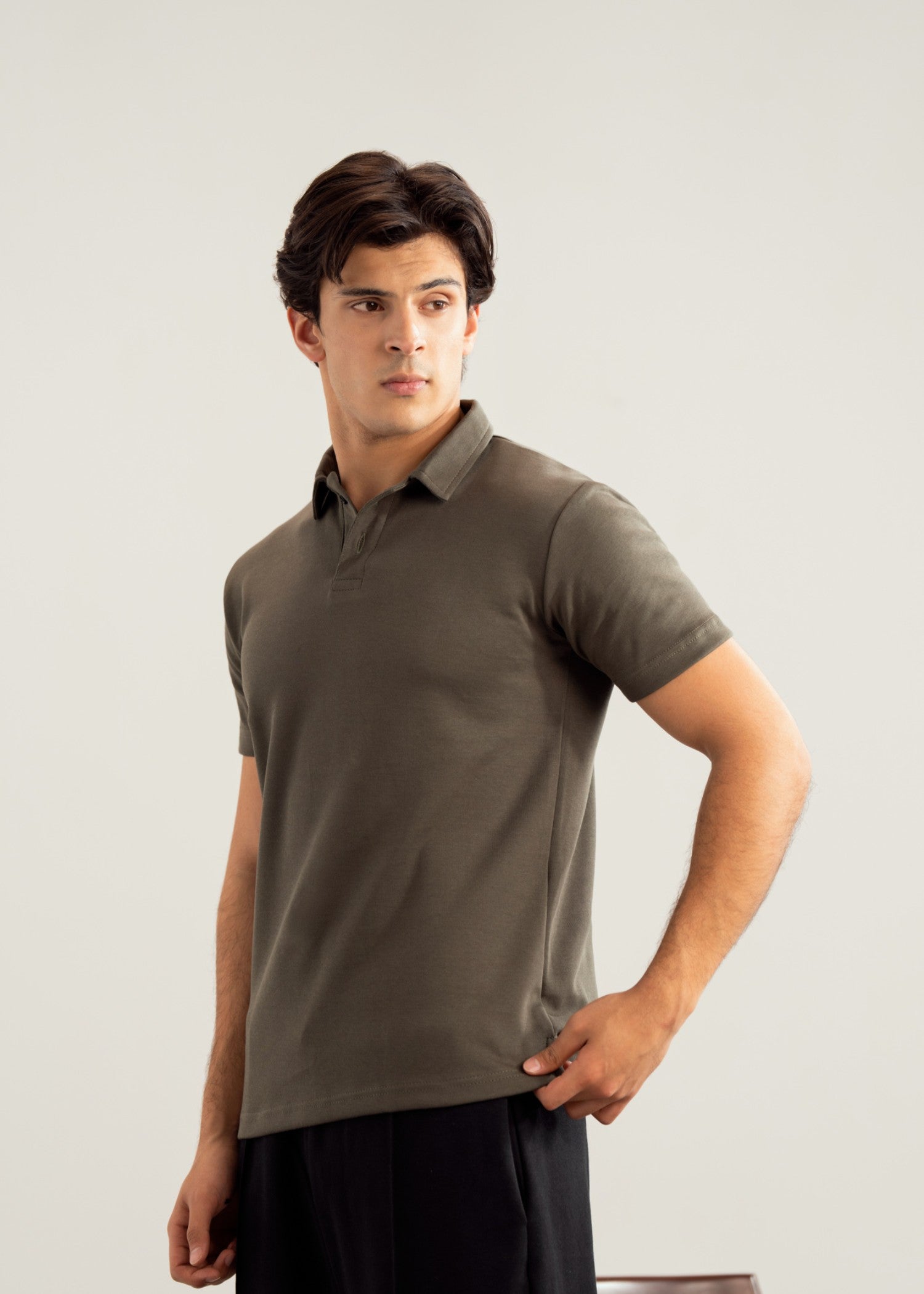interlock knit Polo Shirt in Olive green