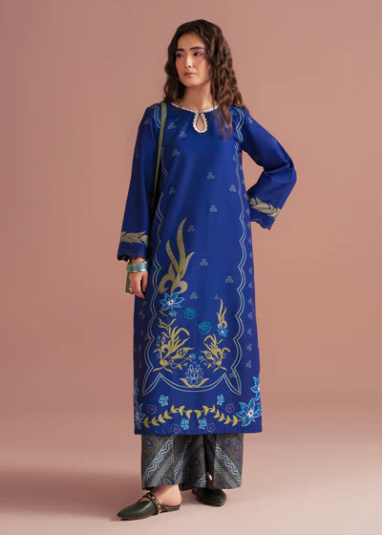 twill khaddar Kurta Set in Blue