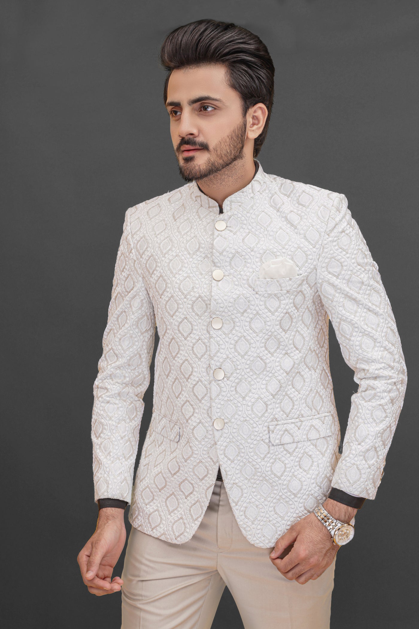 jamawar Prince Coat in White