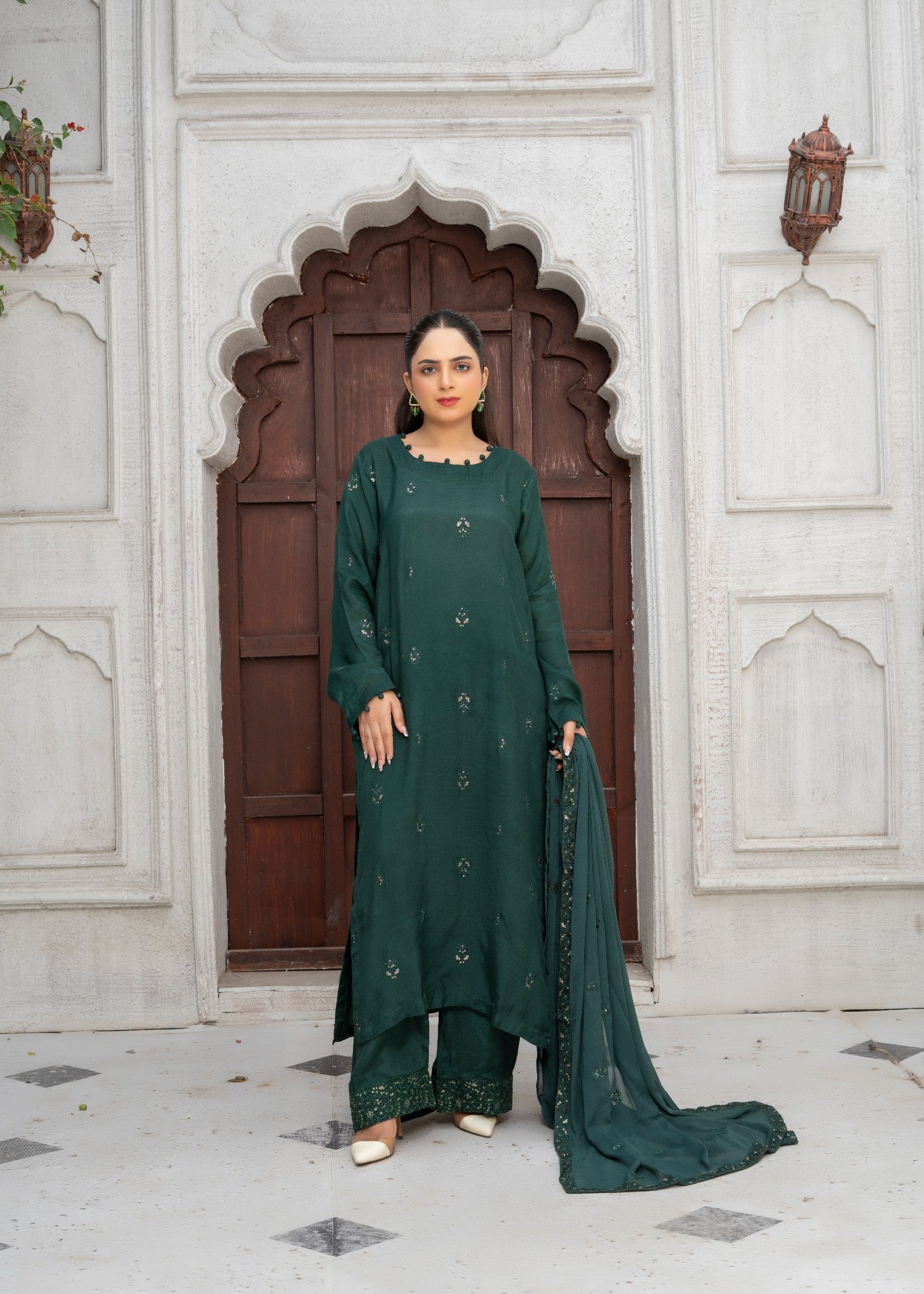 cotton Kurta Set in Green