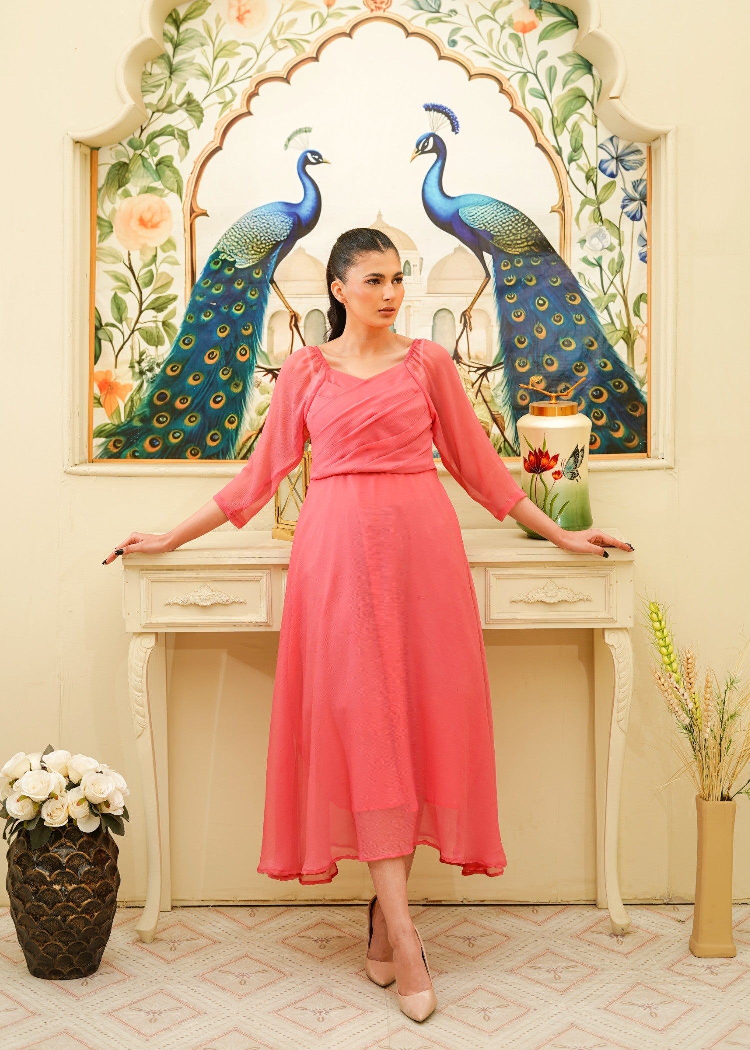 chiffon Maxi in Coral pink