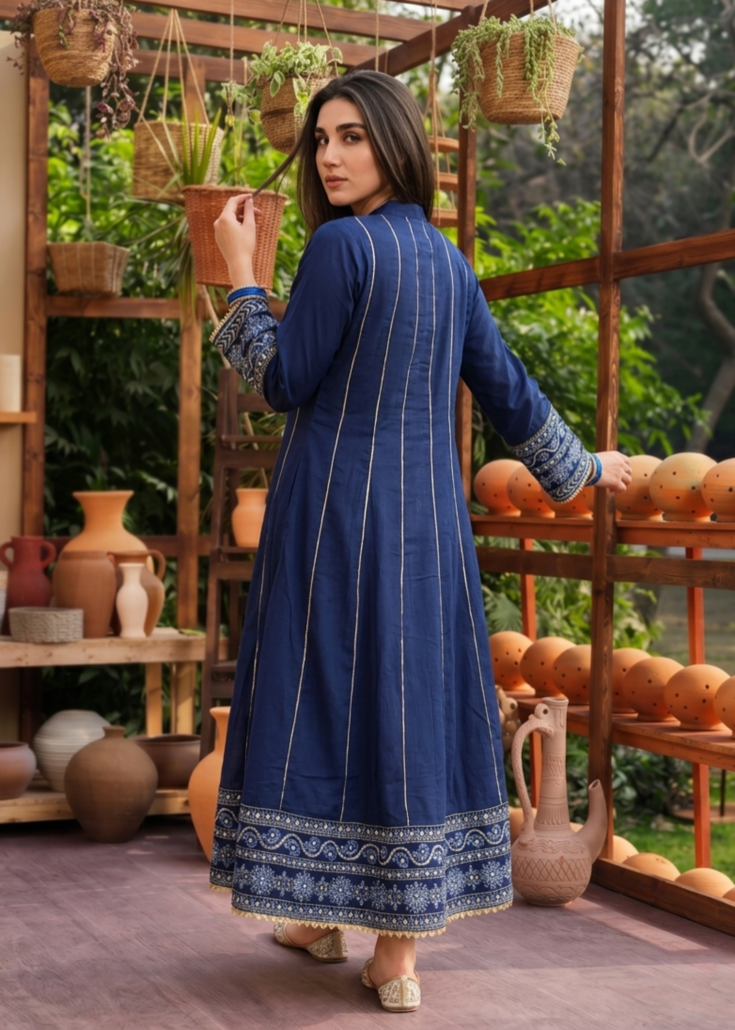 lawn Pishwas in Navy blue