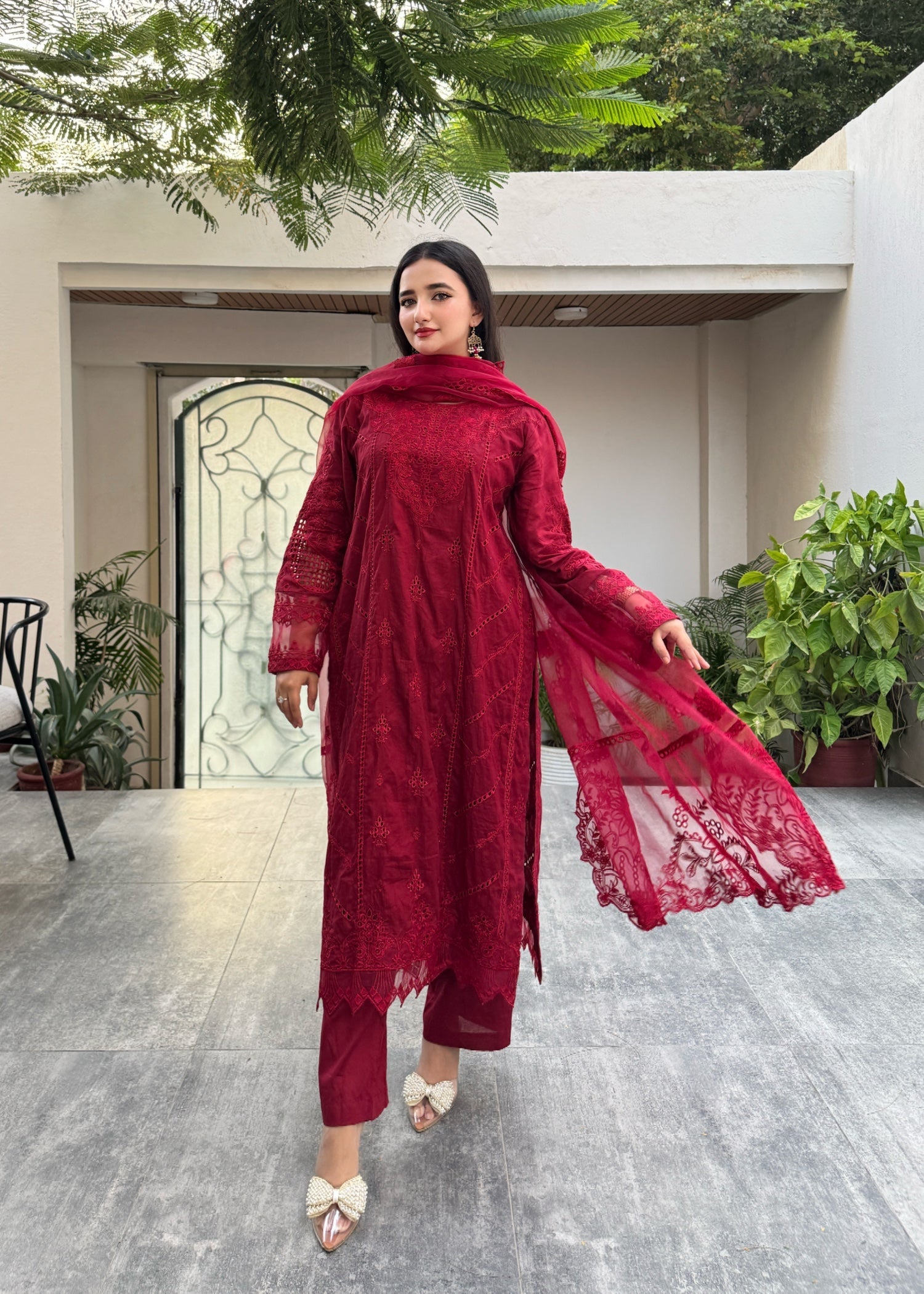 lawn Kurta Set in Venetian red