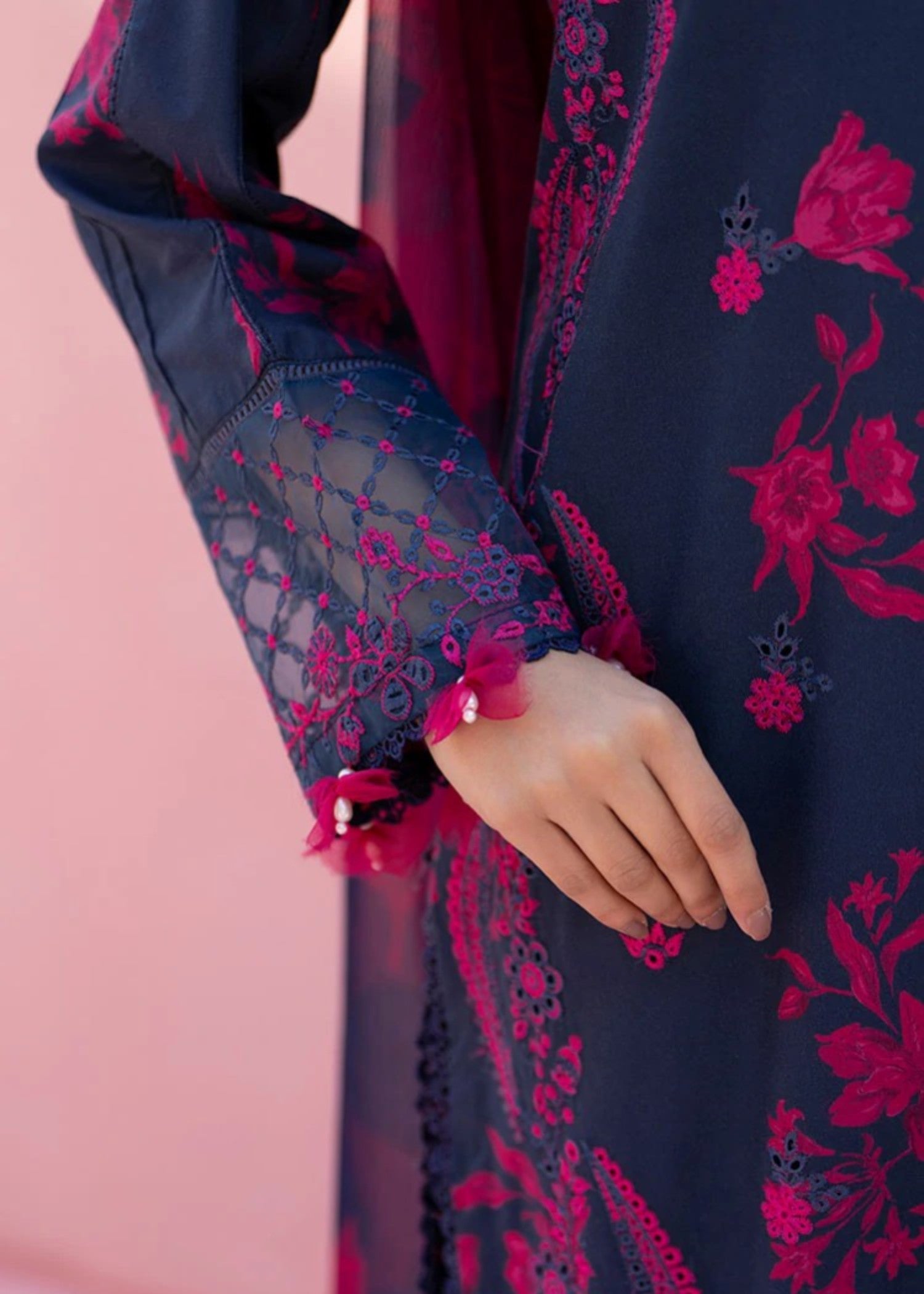 cambric Kurta Set in Purple heart