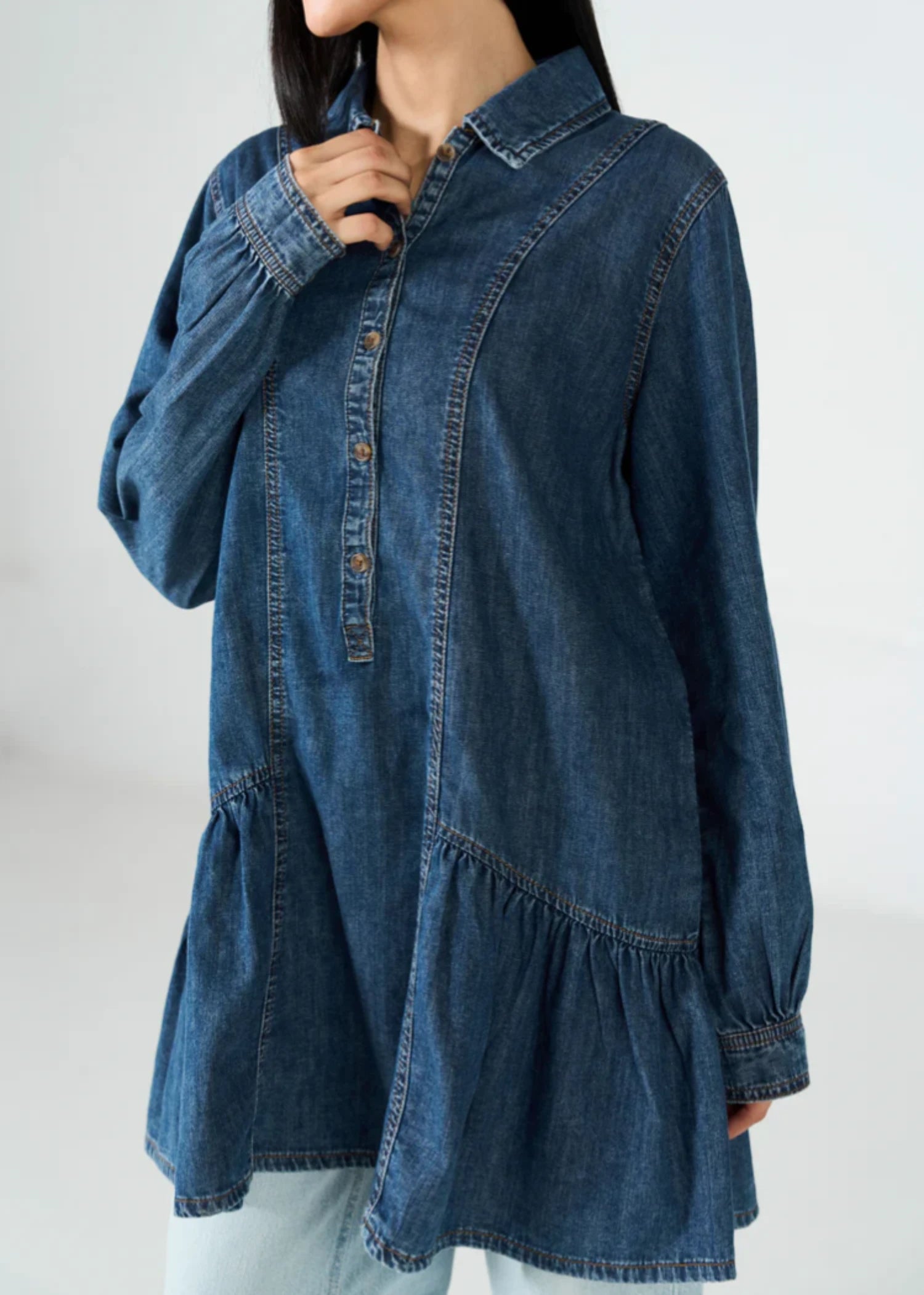 twill cotton Tunic in Dark blue