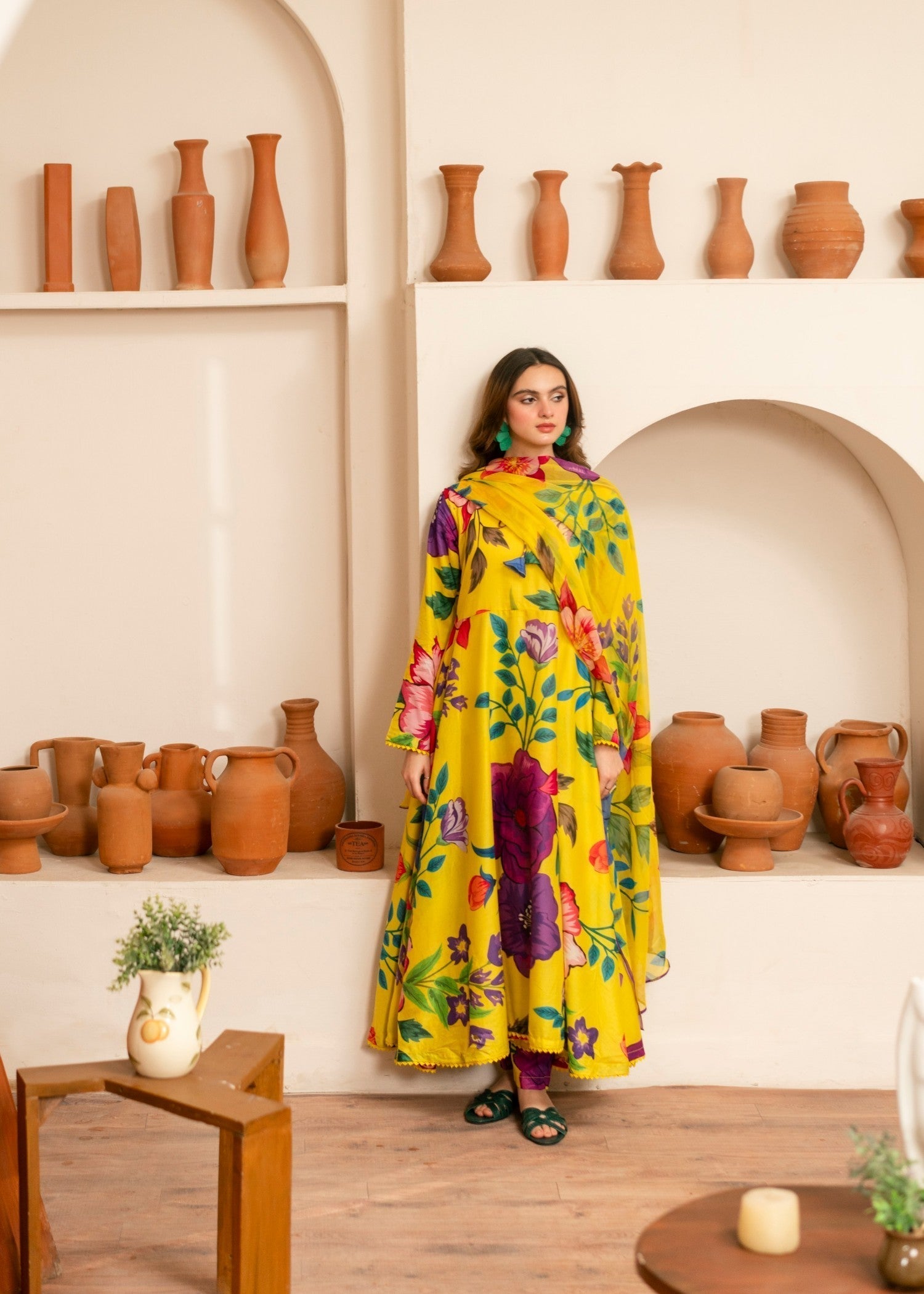 lawn Pishwas in Yellow
