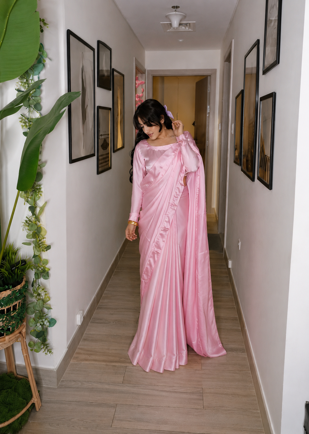 silk Saree in Peach pink