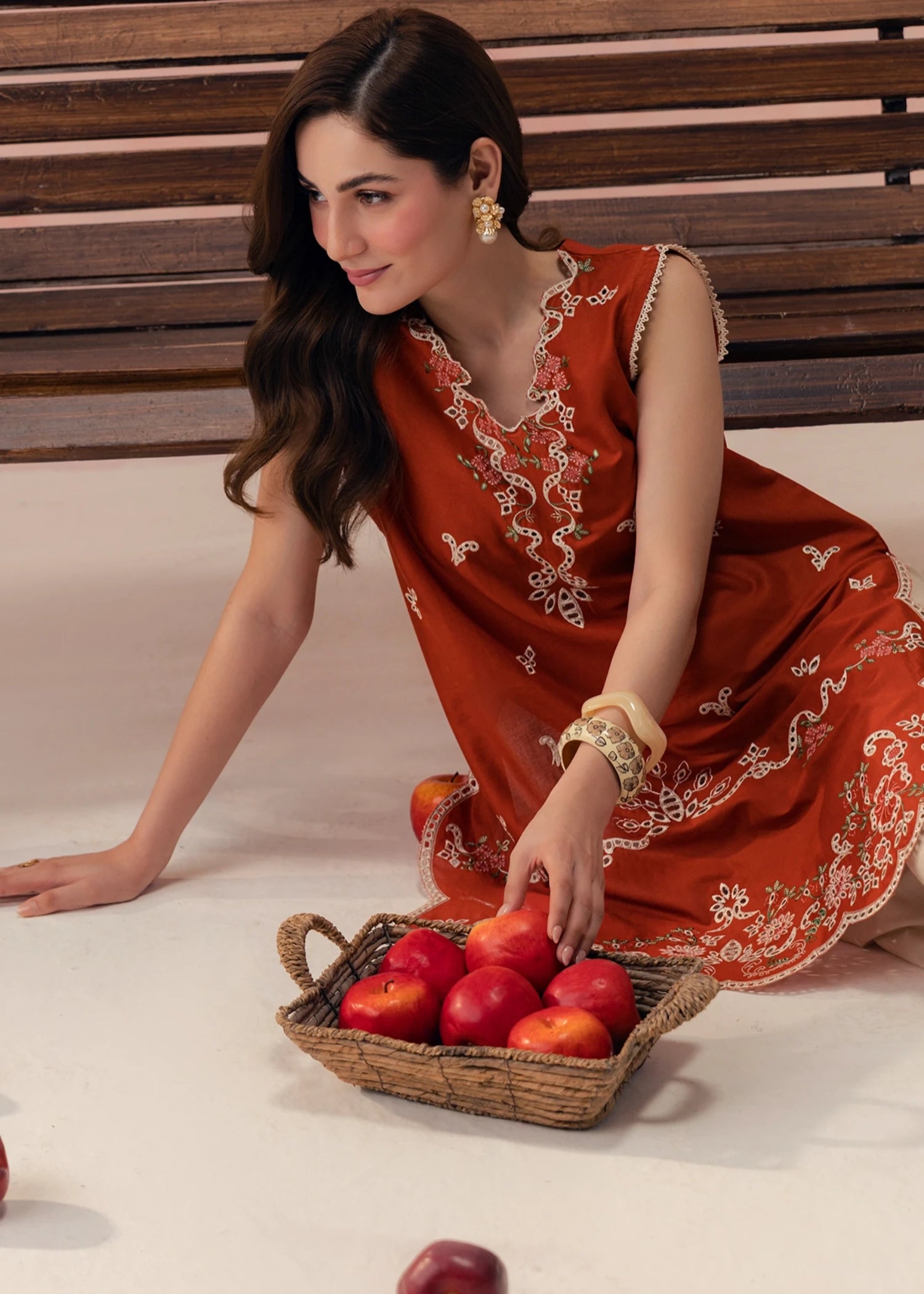 lawn cotton Kurta Set in Rust red