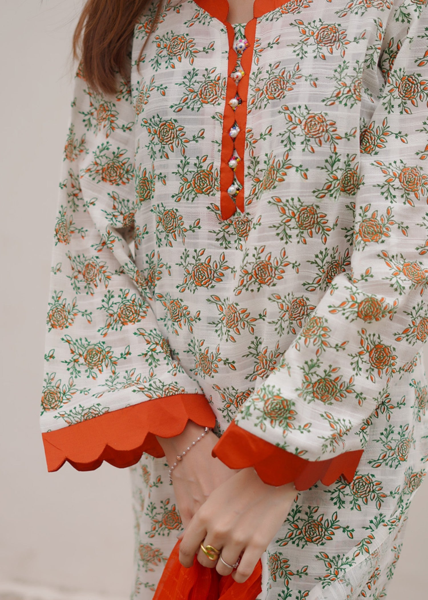 dobby Co Ord Sets in Sunset orange, milk