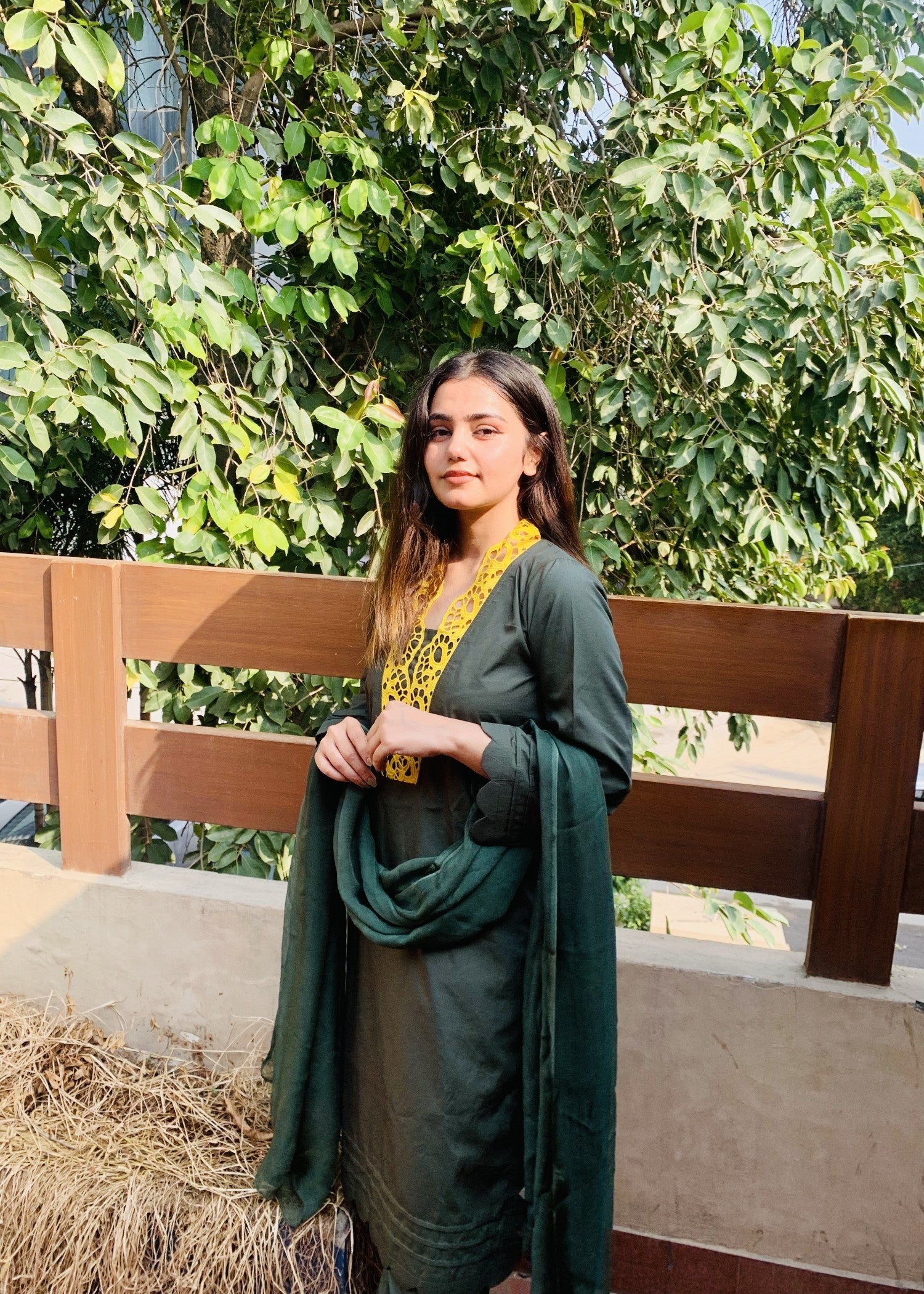 cotton satin Kurta Set in Green